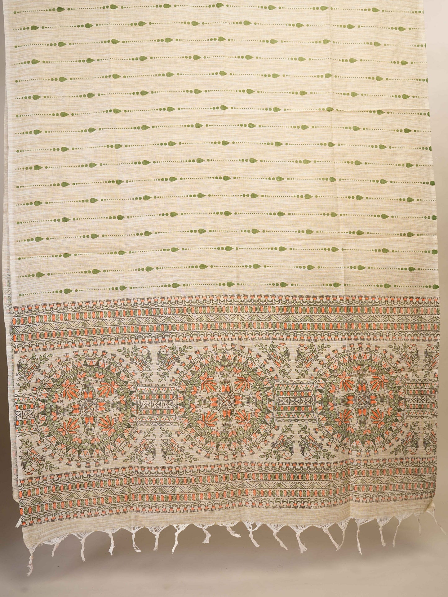 Anuttara Women's Madhubani Multicolor Cotton Dupion Trible, Animal, Fish, Floral Kurta, Bottom & Dupatta Set (Unstitched)_AFK1037-FS