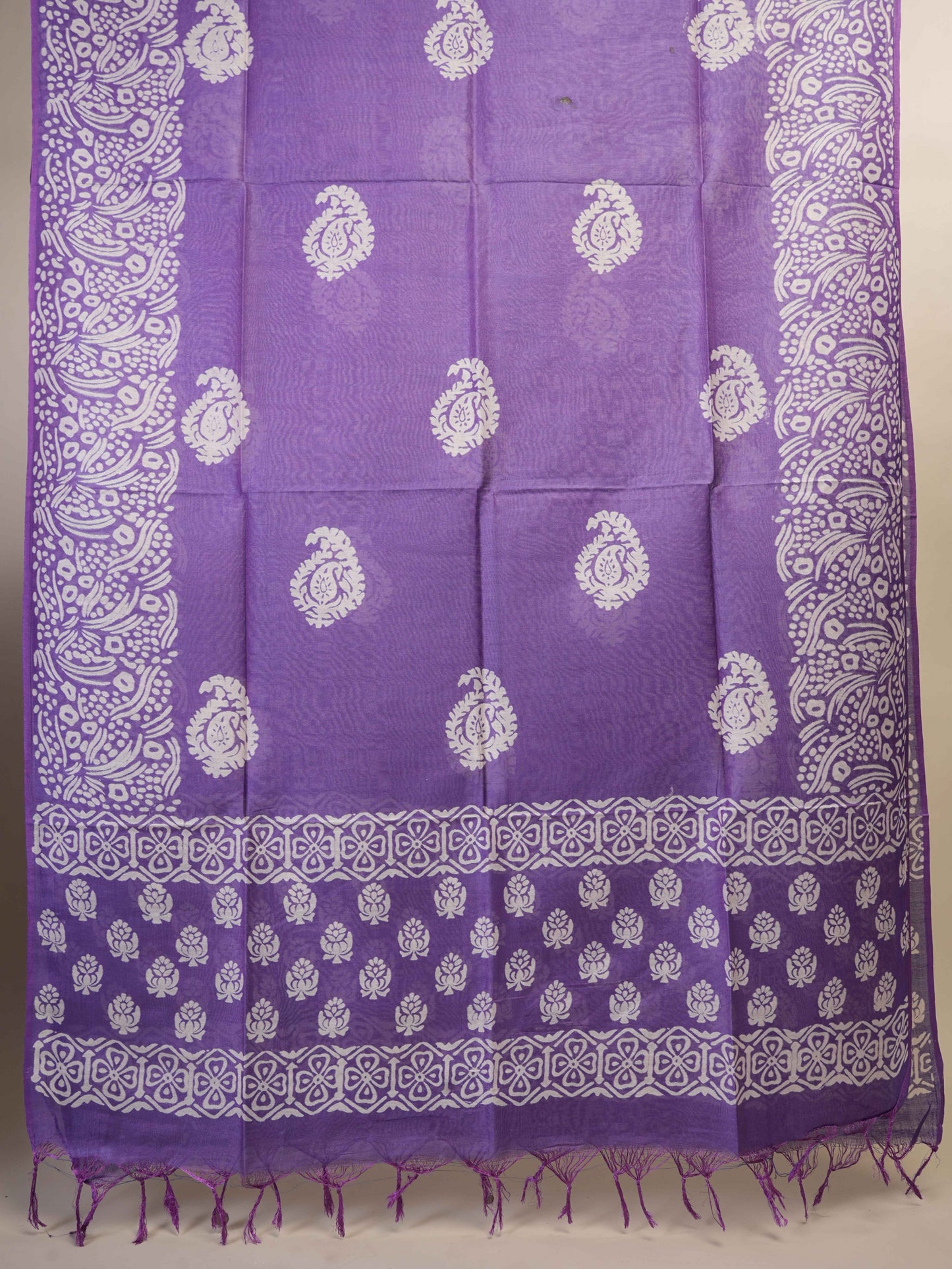 Anuttara Women's Bhagalpuri Purple::White Katan Staple Floral, Paisley Kurta, Bottom & Dupatta Set (Unstitched)_AFK1039-FS