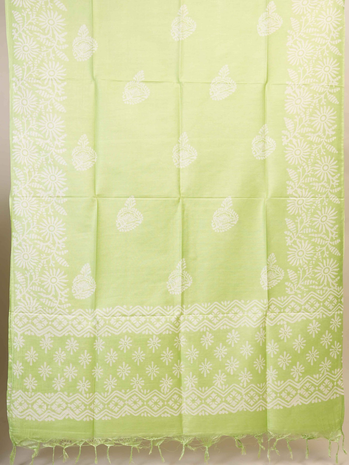 Anuttara Women's Bhagalpuri Green Katan Staple Floral Kurta, Bottom & Dupatta Set (Unstitched)_AFK1042-FS