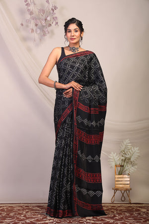 Anuttara Bhagalpuri Black & Grey Modal Silk Ethnic Motifs Saree with Unstitched Blouse_AFS1130-FS