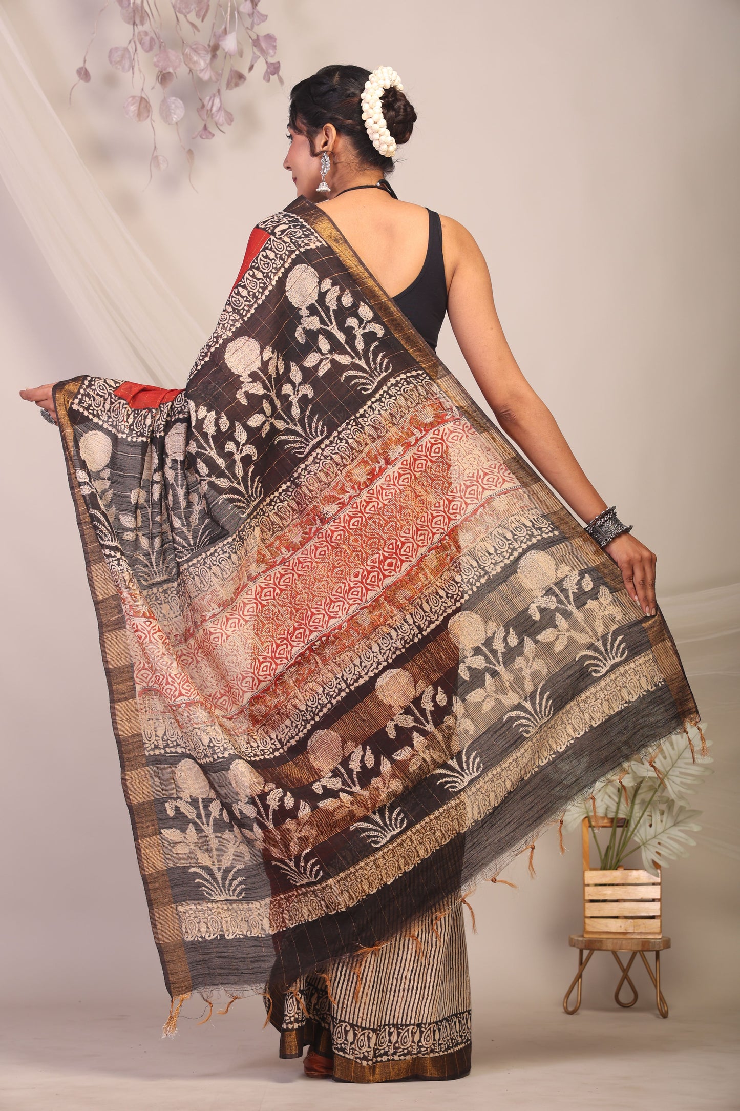 Anuttara Bhagalpuri Multicolor Cotton Silk Stripe/Check/Floral Saree with Unstitched Blouse_AFS1162-FS