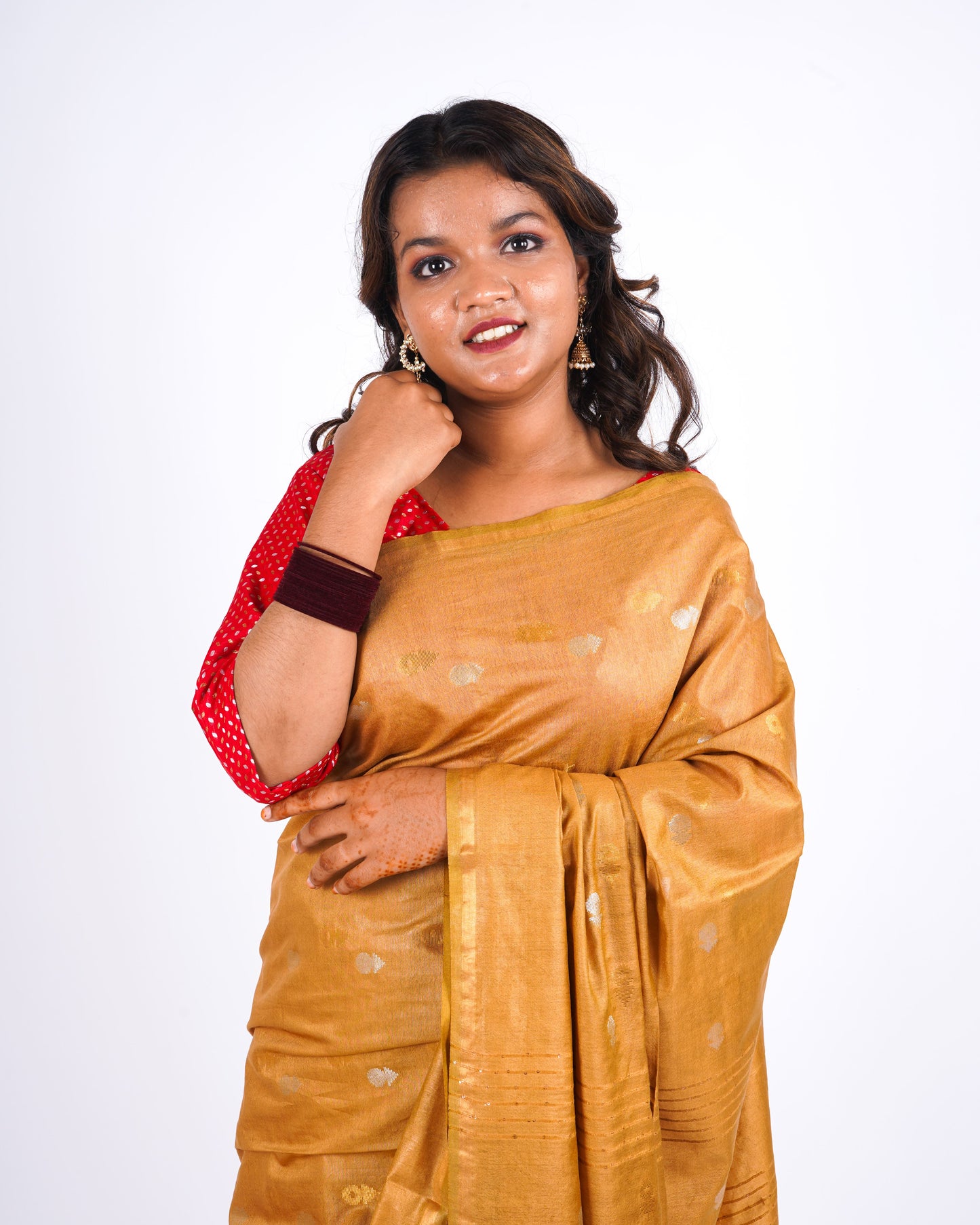 Anuttara Women's Mustard Bhagalpuri Cotton Silk Golden Border Solid Ethnic Saree With Blouse_AFS1209-FS