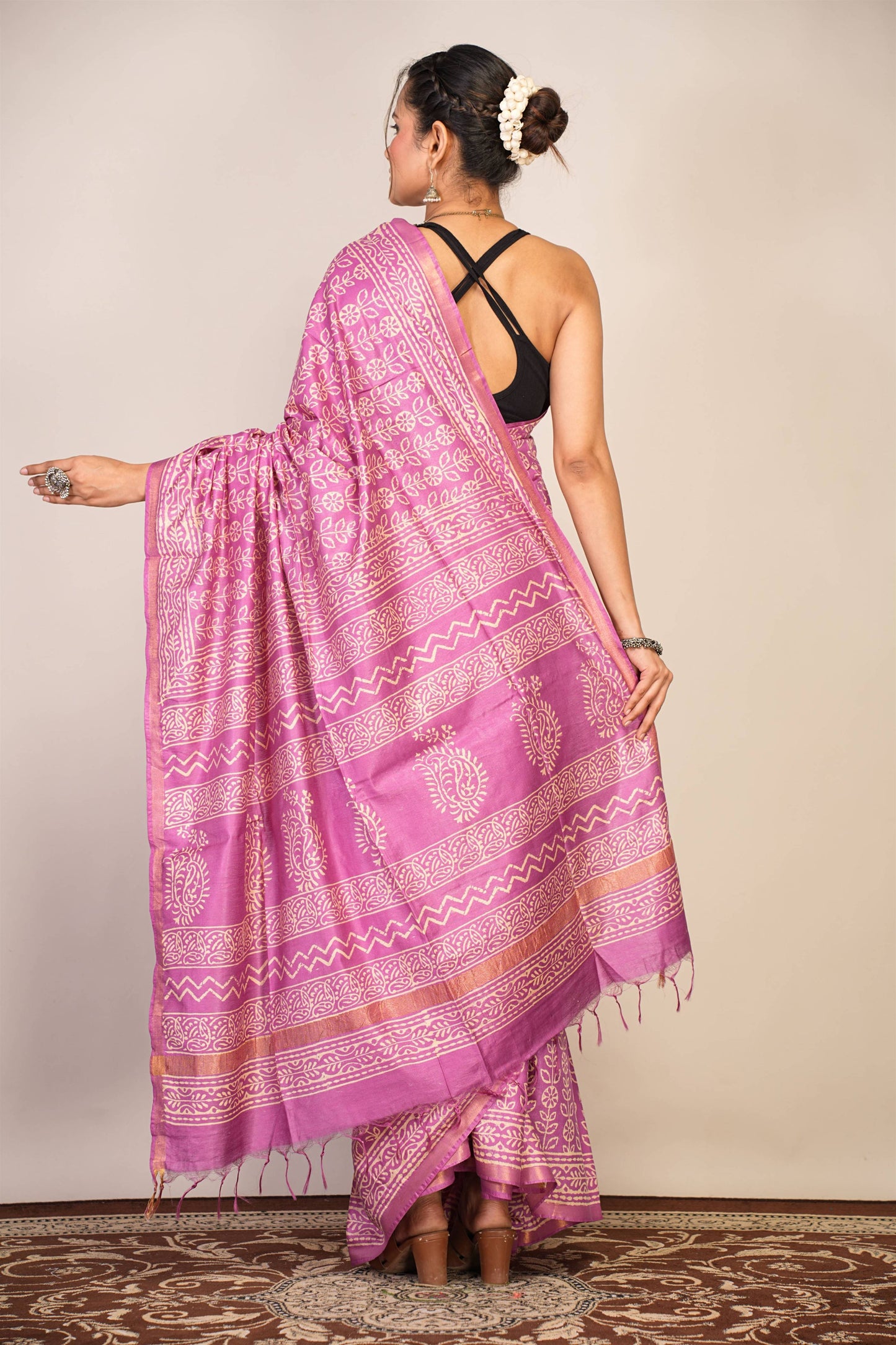 Anuttara Bhagalpuri Purple Cotton Silk Floral Saree with Unstitched Blouse_AFS1369-FS