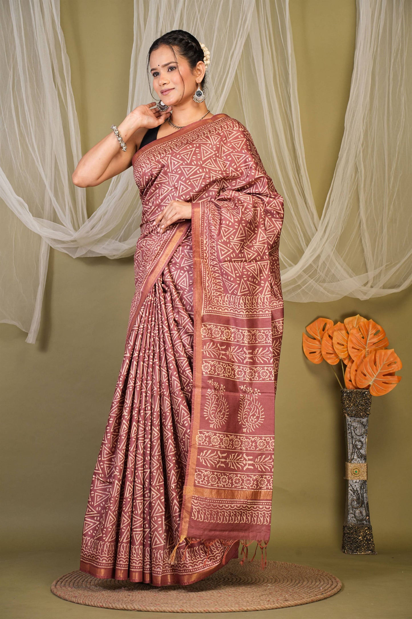 Anuttara Bhagalpuri Brown Cotton Silk Geometric Saree with Unstitched Blouse_AFS1383-FS