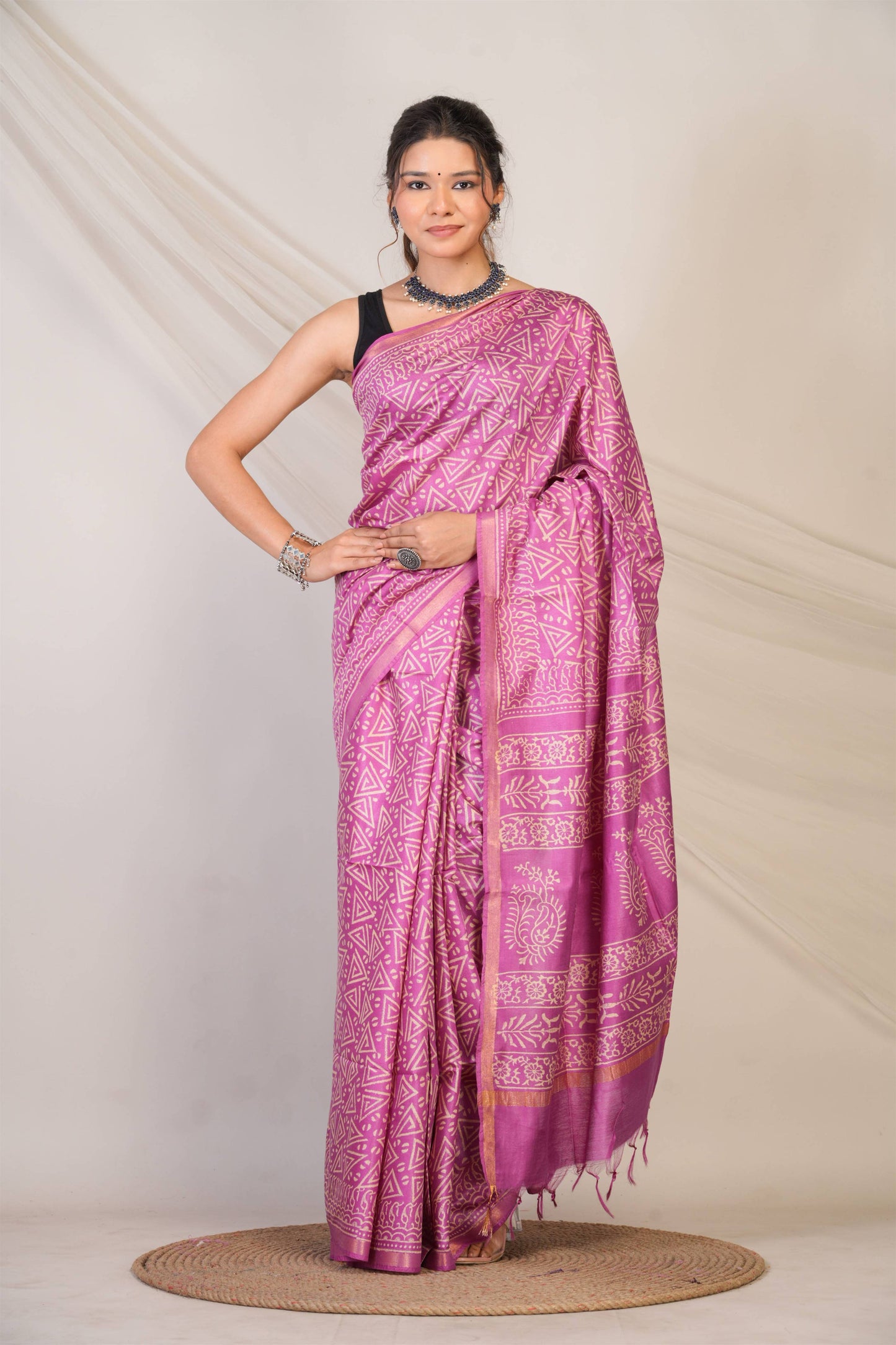 Anuttara Bhagalpuri Purple Cotton Silk Geometric Saree with Unstitched Blouse_AFS1385-FS