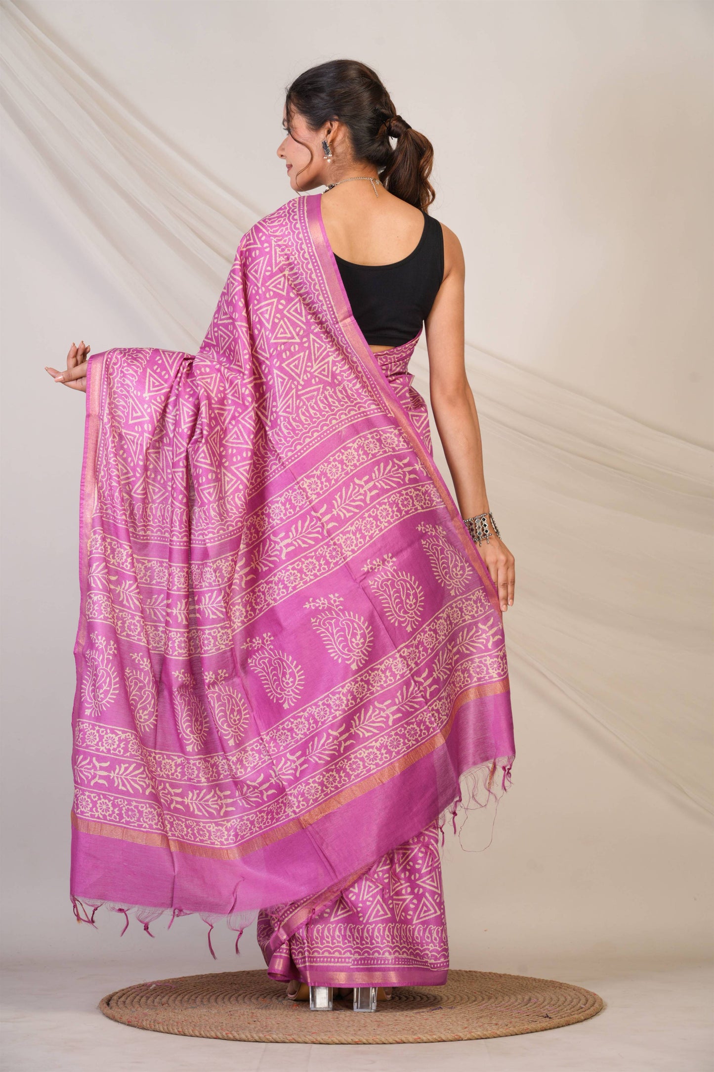 Anuttara Bhagalpuri Purple Cotton Silk Geometric Saree with Unstitched Blouse_AFS1385-FS