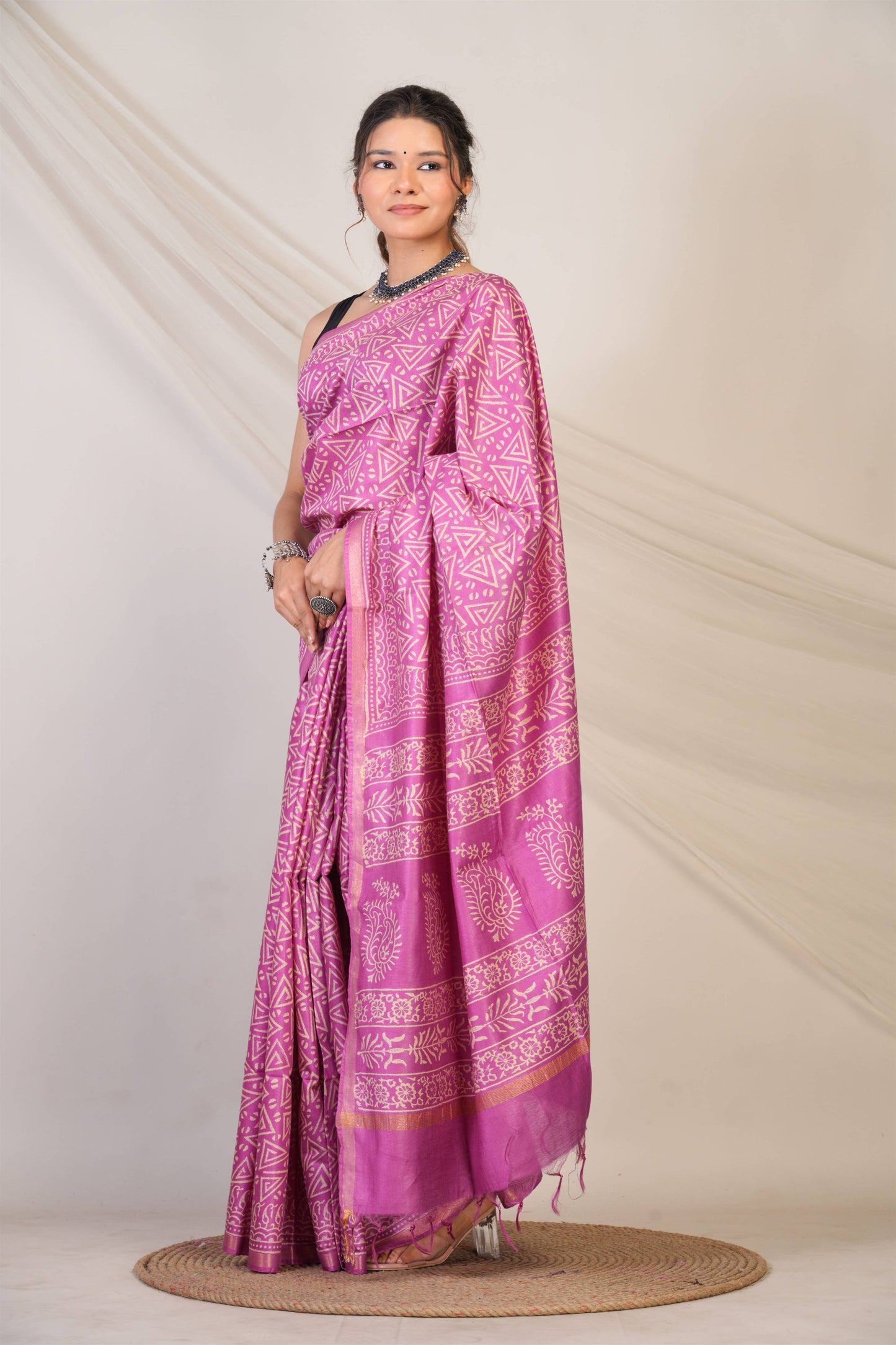 Anuttara Bhagalpuri Purple Cotton Silk Geometric Saree with Unstitched Blouse_AFS1385-FS
