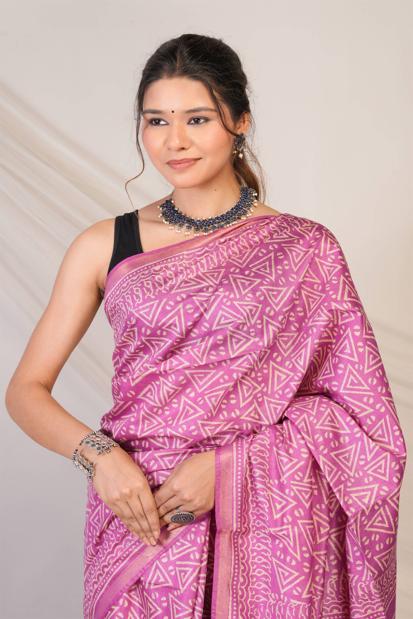 Anuttara Bhagalpuri Purple Cotton Silk Geometric Saree with Unstitched Blouse_AFS1385-FS