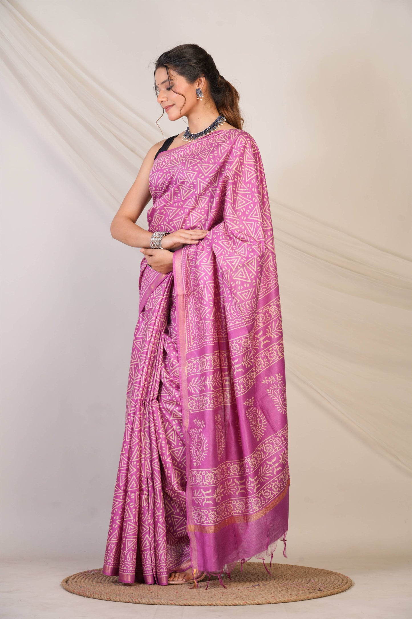 Anuttara Bhagalpuri Purple Cotton Silk Geometric Saree with Unstitched Blouse_AFS1385-FS