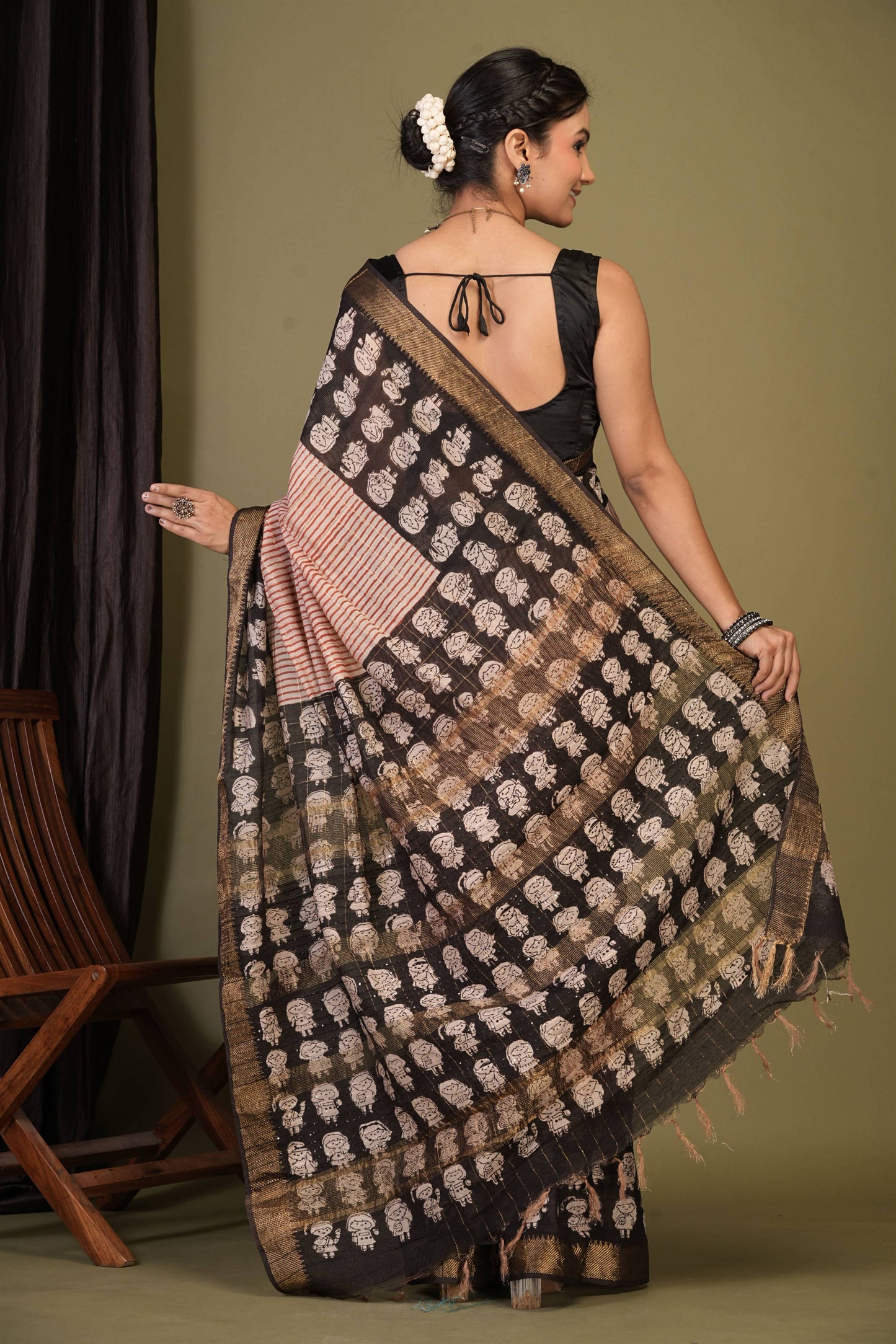Anuttara Bhagalpuri Multicolor Cotton Silk Stripe, Trible Saree with Unstitched Blouse_AFS1417-FS
