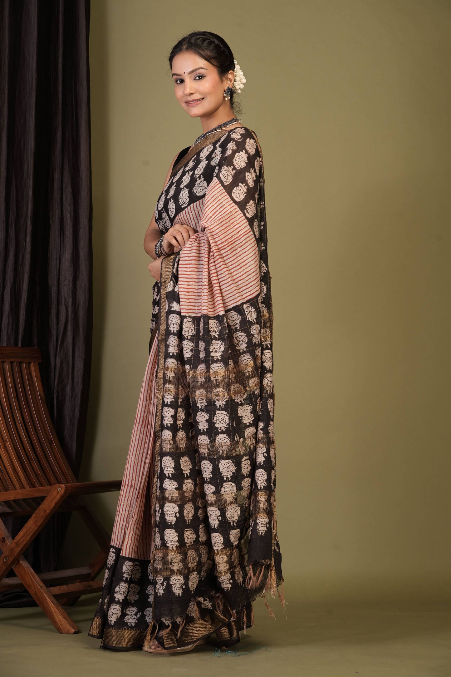 Anuttara Bhagalpuri Multicolor Cotton Silk Stripe, Trible Saree with Unstitched Blouse_AFS1417-FS