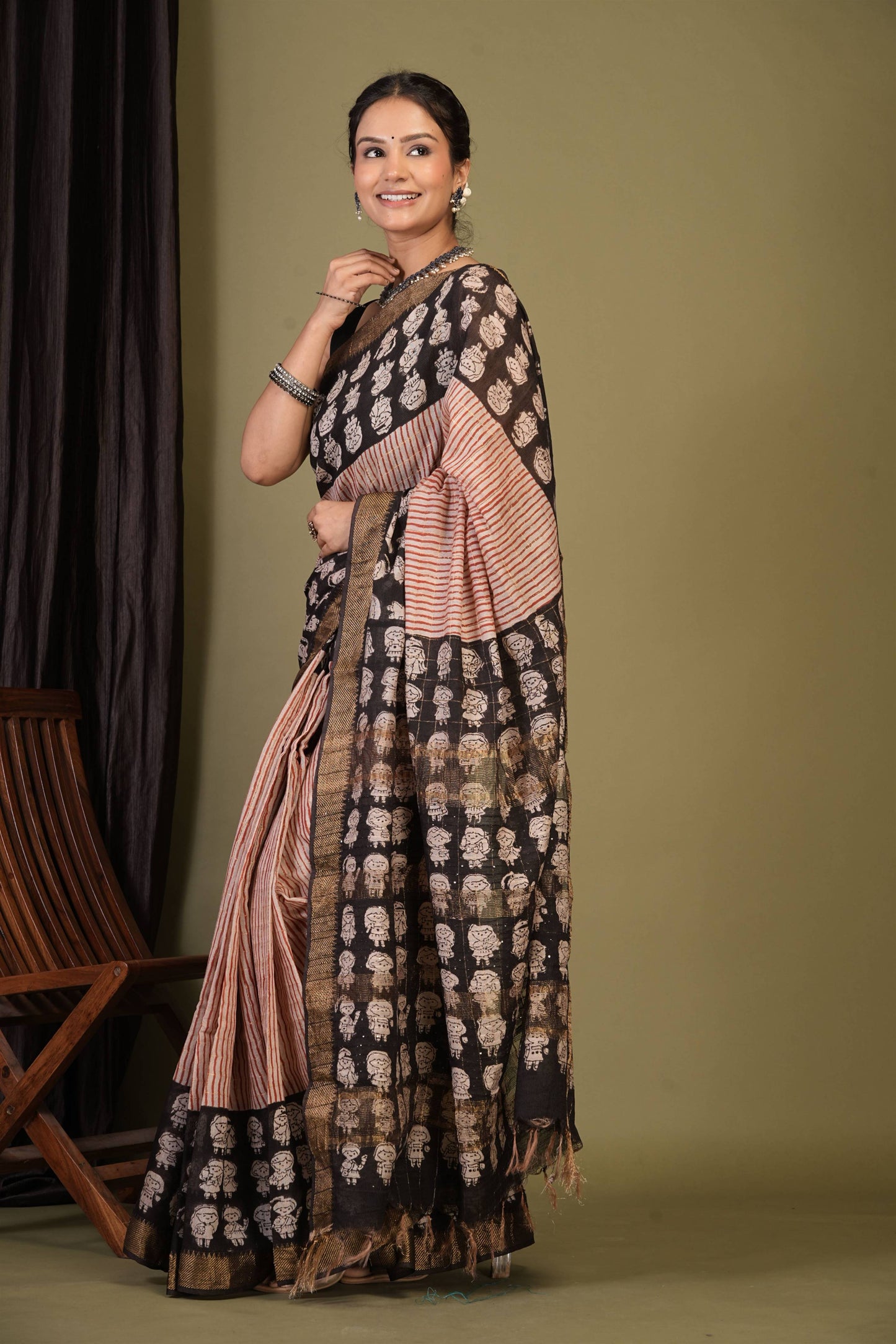 Anuttara Bhagalpuri Multicolor Cotton Silk Stripe, Trible Saree with Unstitched Blouse_AFS1417-FS