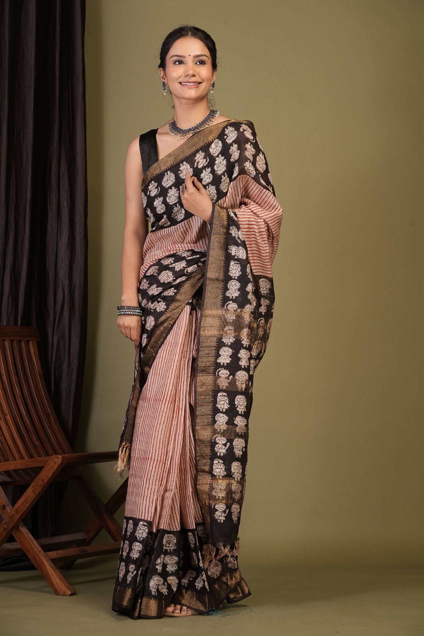 Anuttara Bhagalpuri Multicolor Cotton Silk Stripe, Trible Saree with Unstitched Blouse_AFS1417-FS
