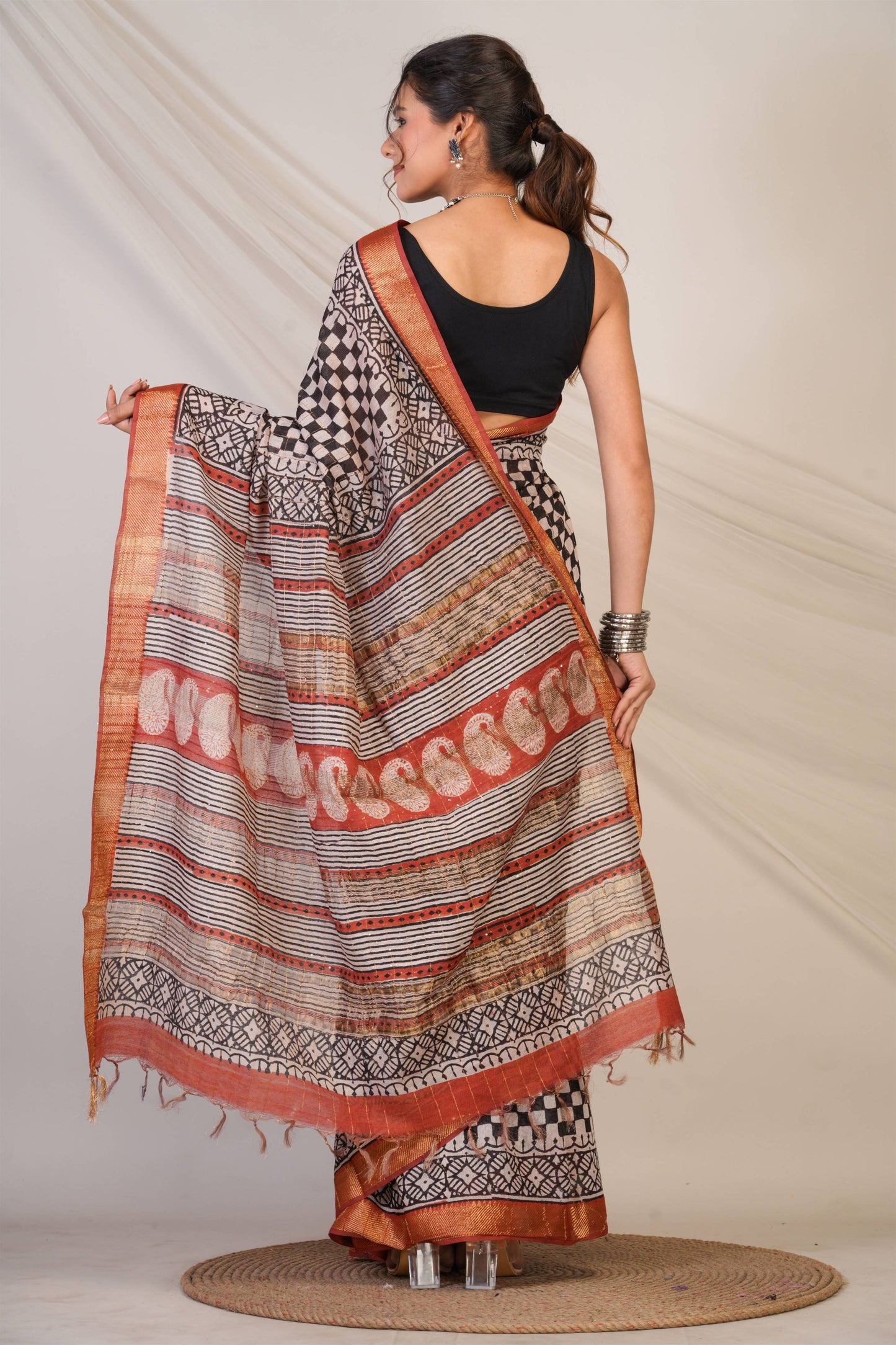 Anuttara Bhagalpuri Multicolor Cotton Silk Checkered Saree with Unstitched Blouse_AFS1419-FS