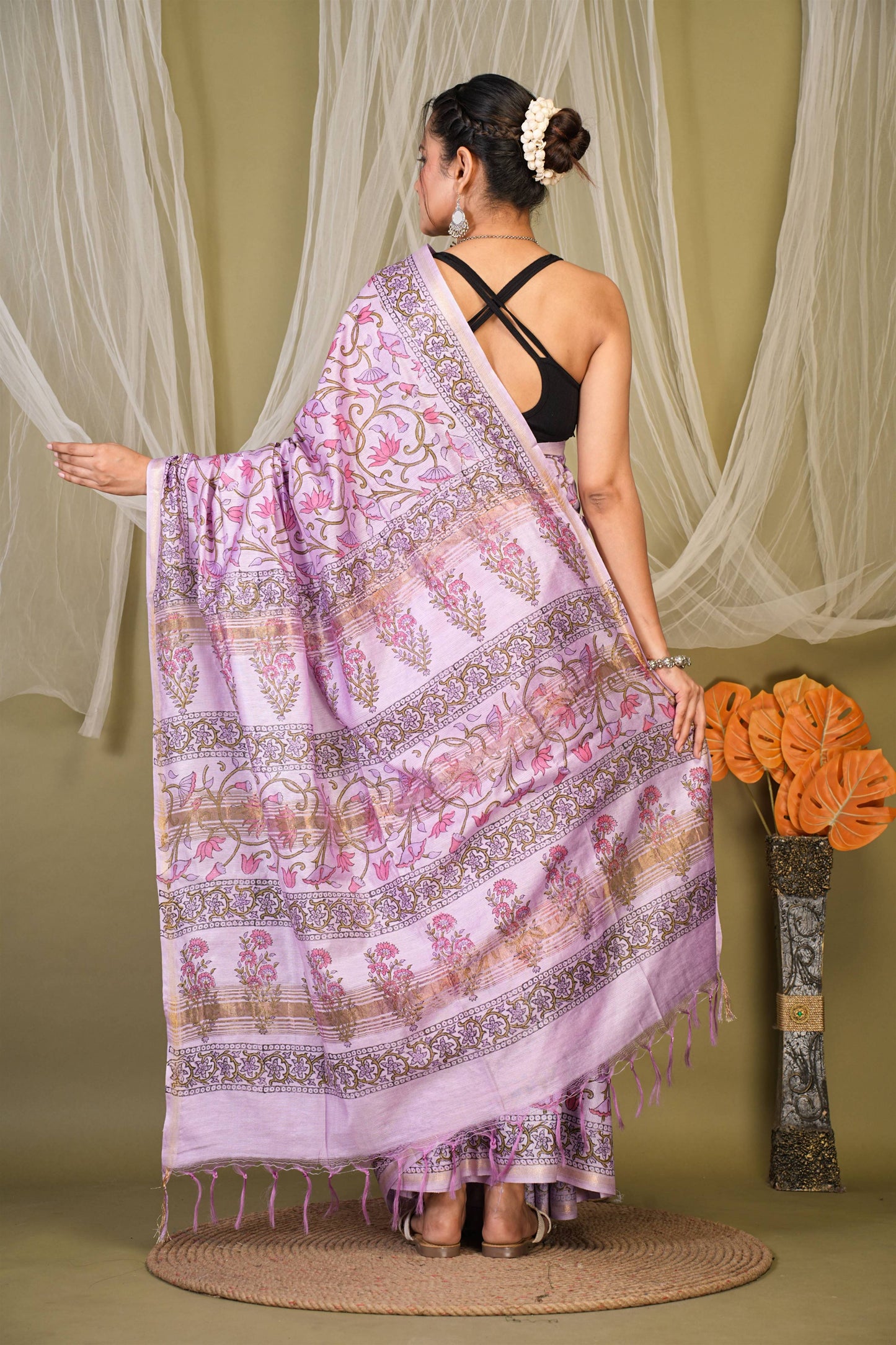 Anuttara Bhagalpuri Levender Jay Shree Cotton Fine Floral Saree with Unstitched Blouse_AFS1432-FS