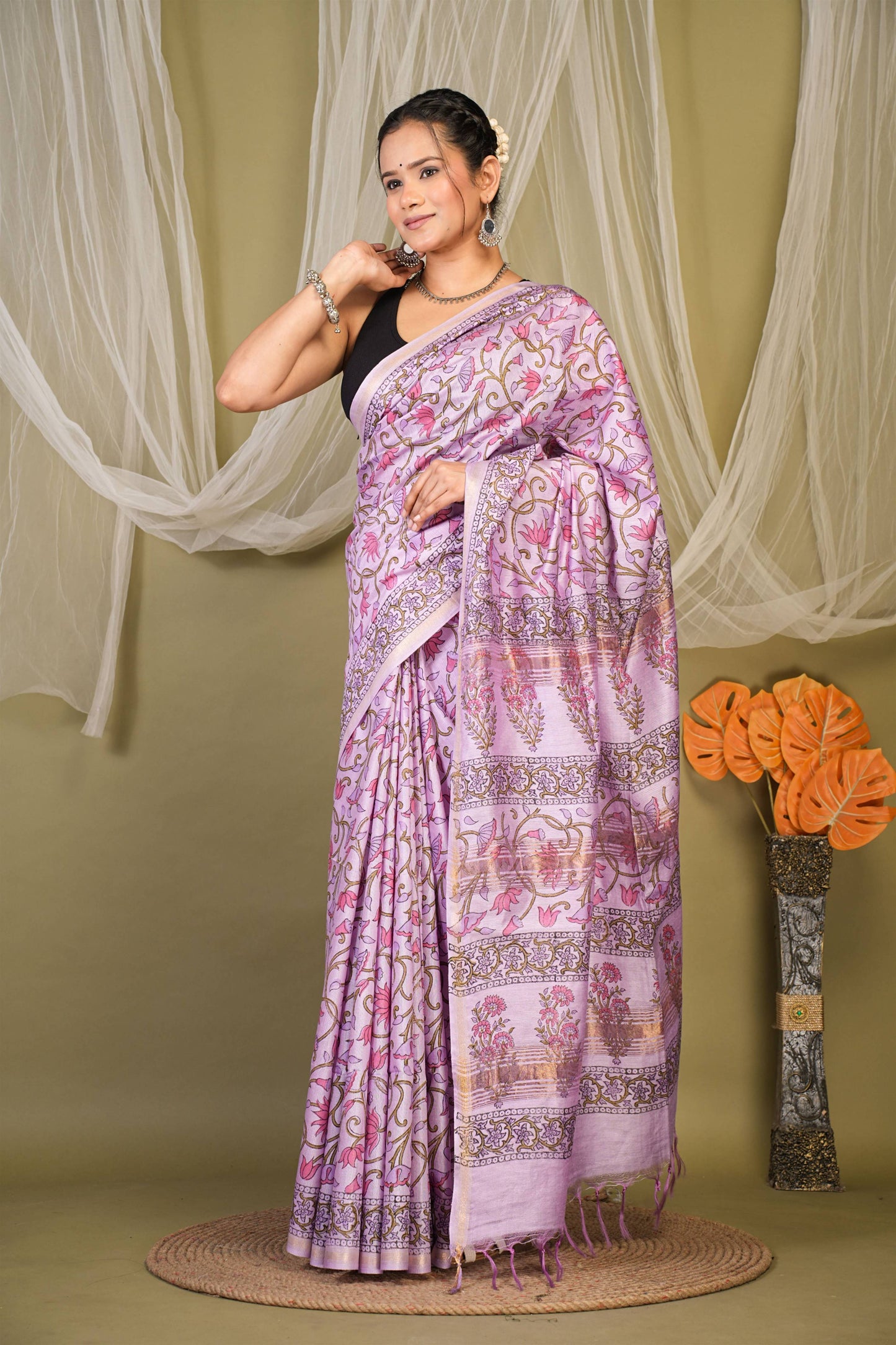 Anuttara Bhagalpuri Levender Jay Shree Cotton Fine Floral Saree with Unstitched Blouse_AFS1432-FS