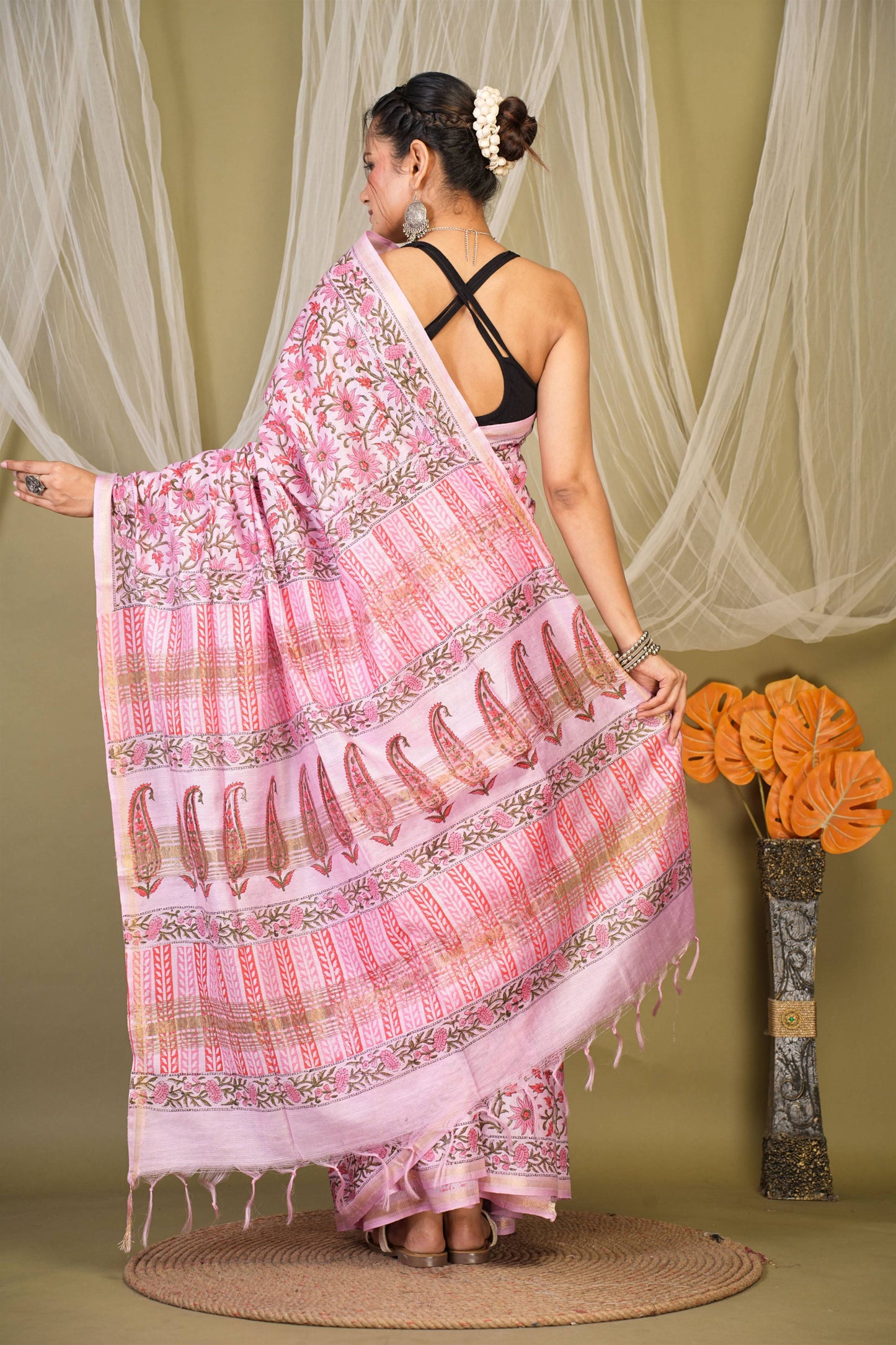 Anuttara Bhagalpuri Pink Jay Shree Cotton Fine Floral Saree with Unstitched Blouse_AFS1433-FS