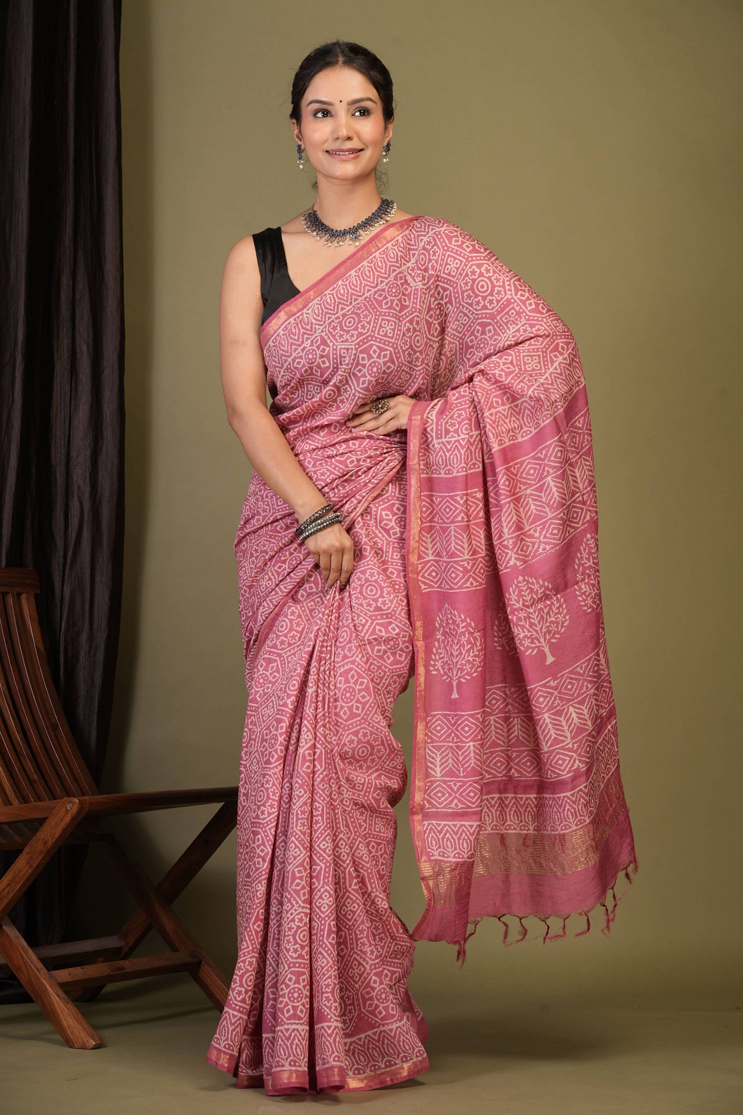 Anuttara Bhagalpuri Pink Cotton Silk (Art Silk) Bandhani Saree with Unstitched Blouse_AFS1439-FS
