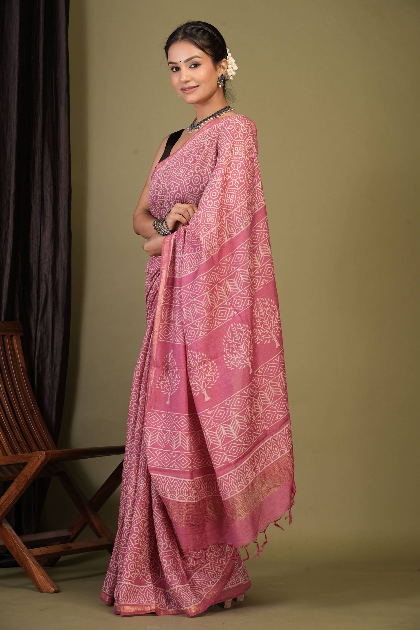 Anuttara Bhagalpuri Pink Cotton Silk (Art Silk) Bandhani Saree with Unstitched Blouse_AFS1439-FS