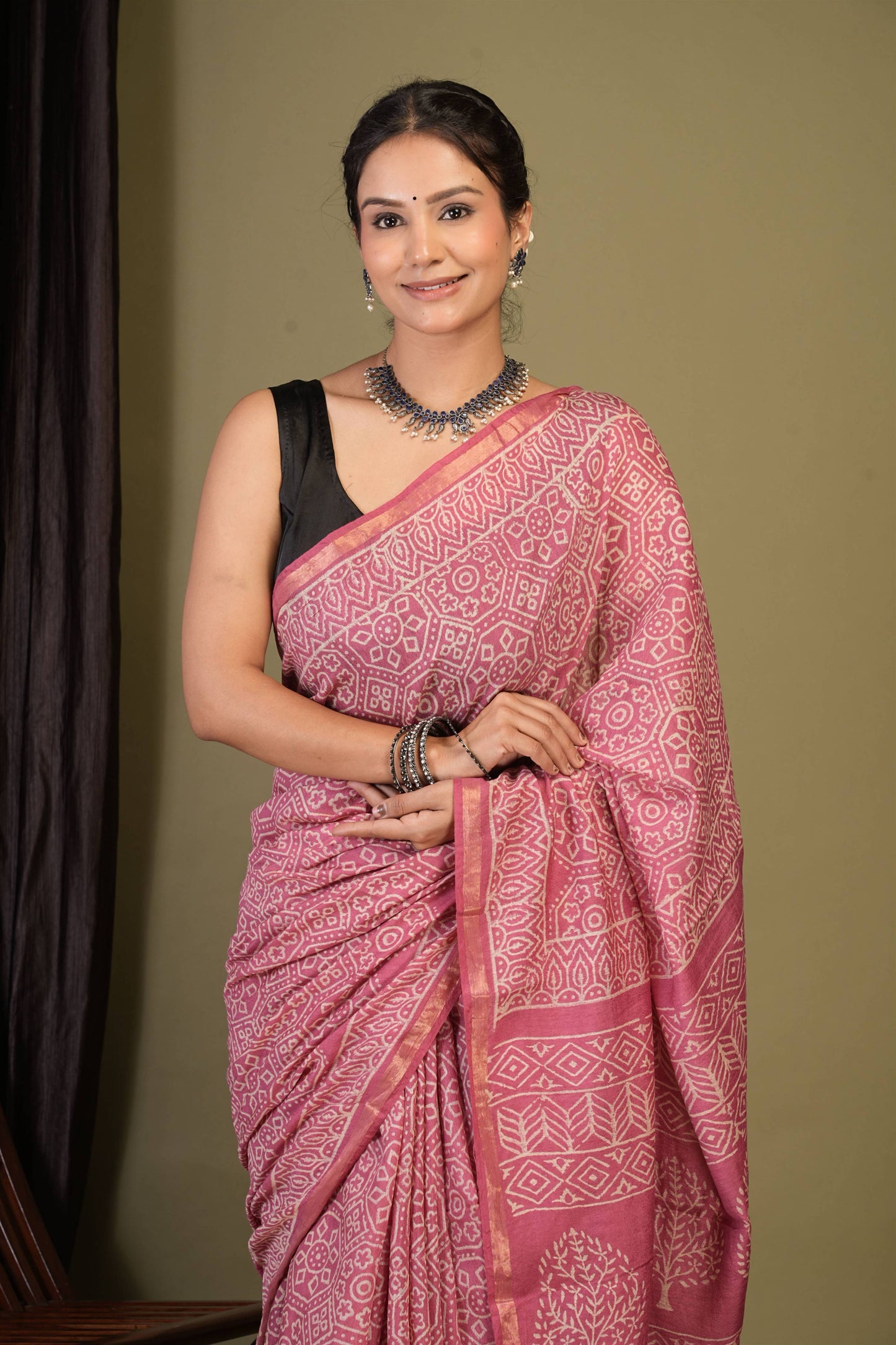 Anuttara Bhagalpuri Pink Cotton Silk (Art Silk) Bandhani Saree with Unstitched Blouse_AFS1439-FS