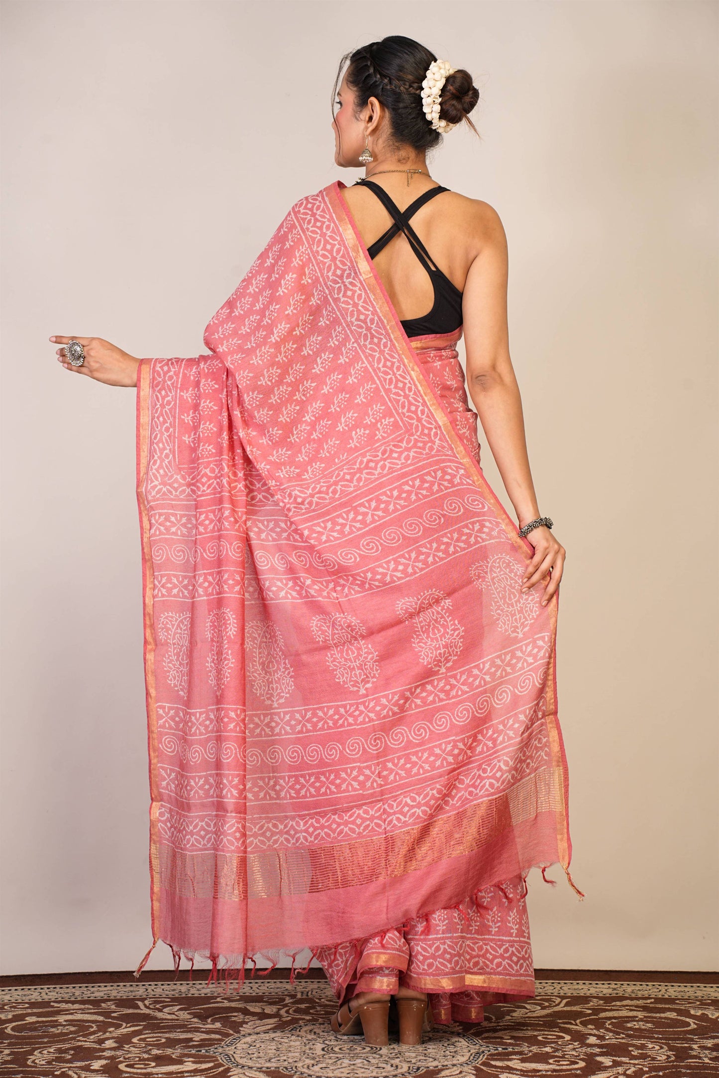 Anuttara Bhagalpuri Pink Cotton Silk (Art Silk) Floral Saree with Unstitched Blouse_AFS1442-FS