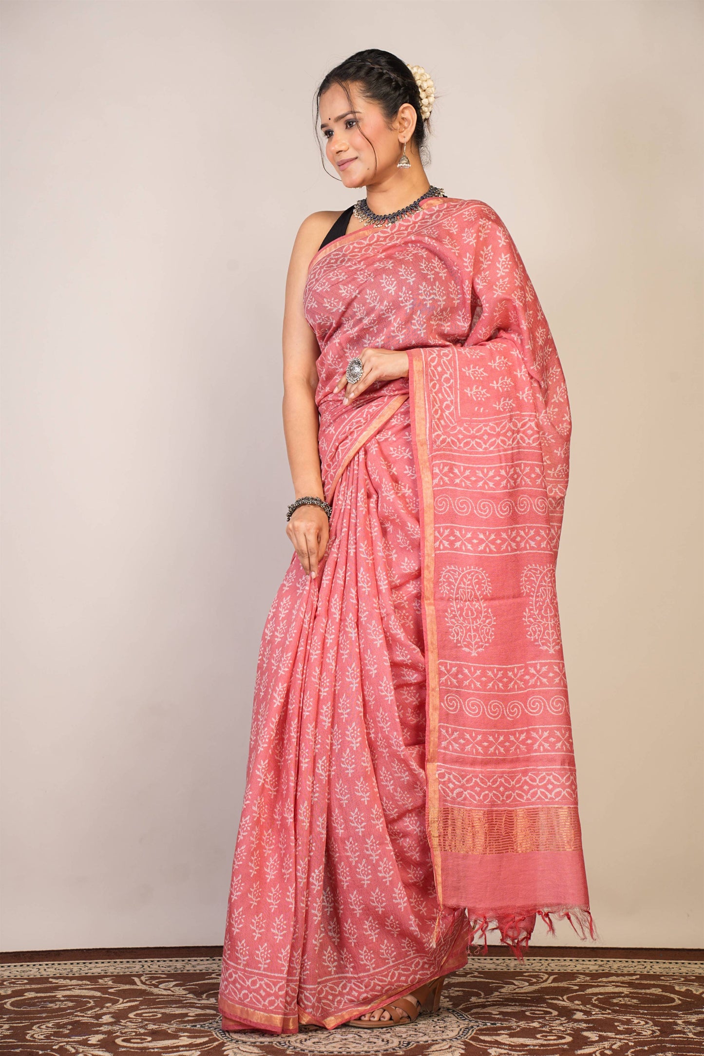 Anuttara Bhagalpuri Pink Cotton Silk (Art Silk) Floral Saree with Unstitched Blouse_AFS1442-FS