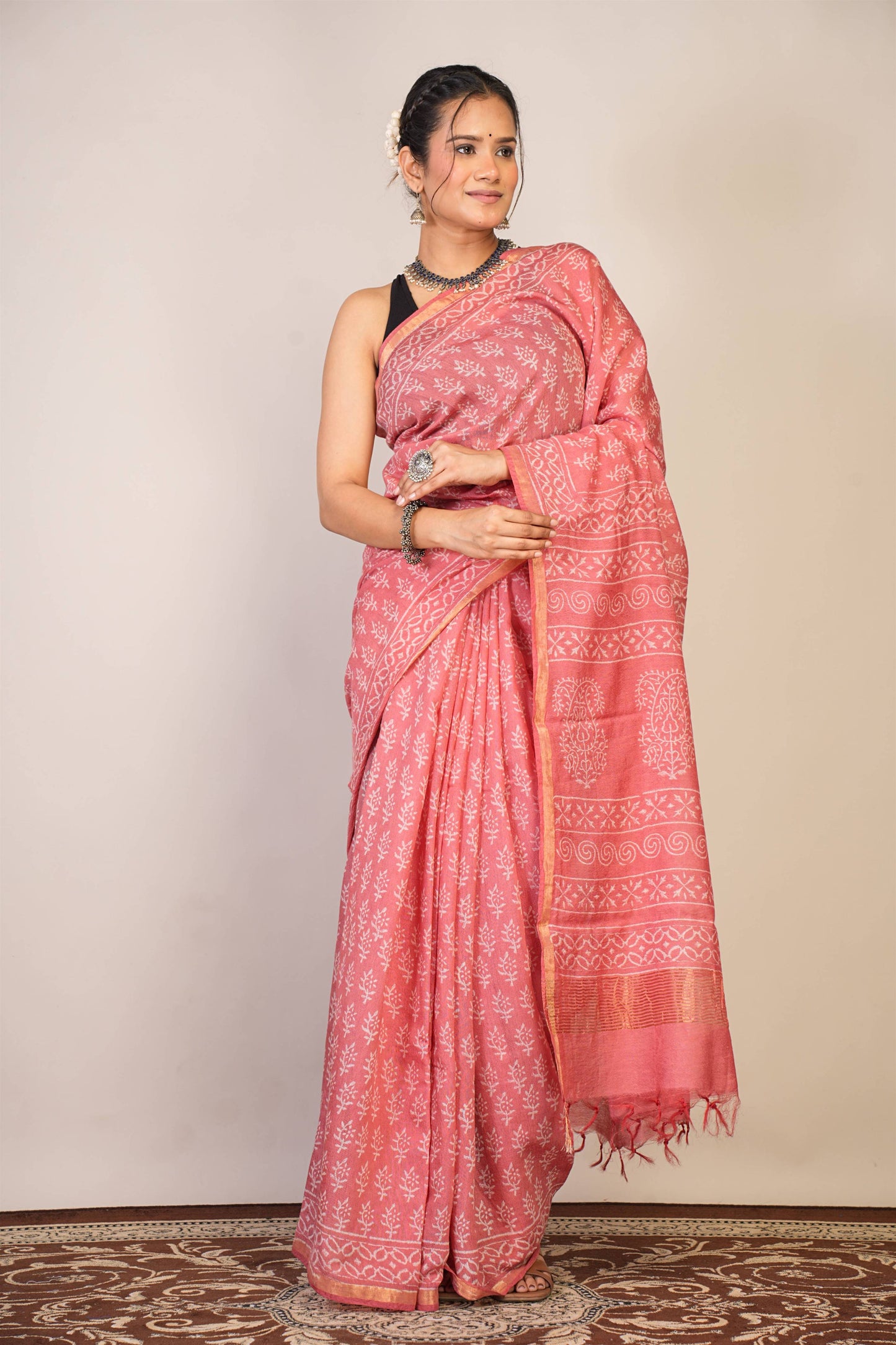 Anuttara Bhagalpuri Pink Cotton Silk (Art Silk) Floral Saree with Unstitched Blouse_AFS1442-FS