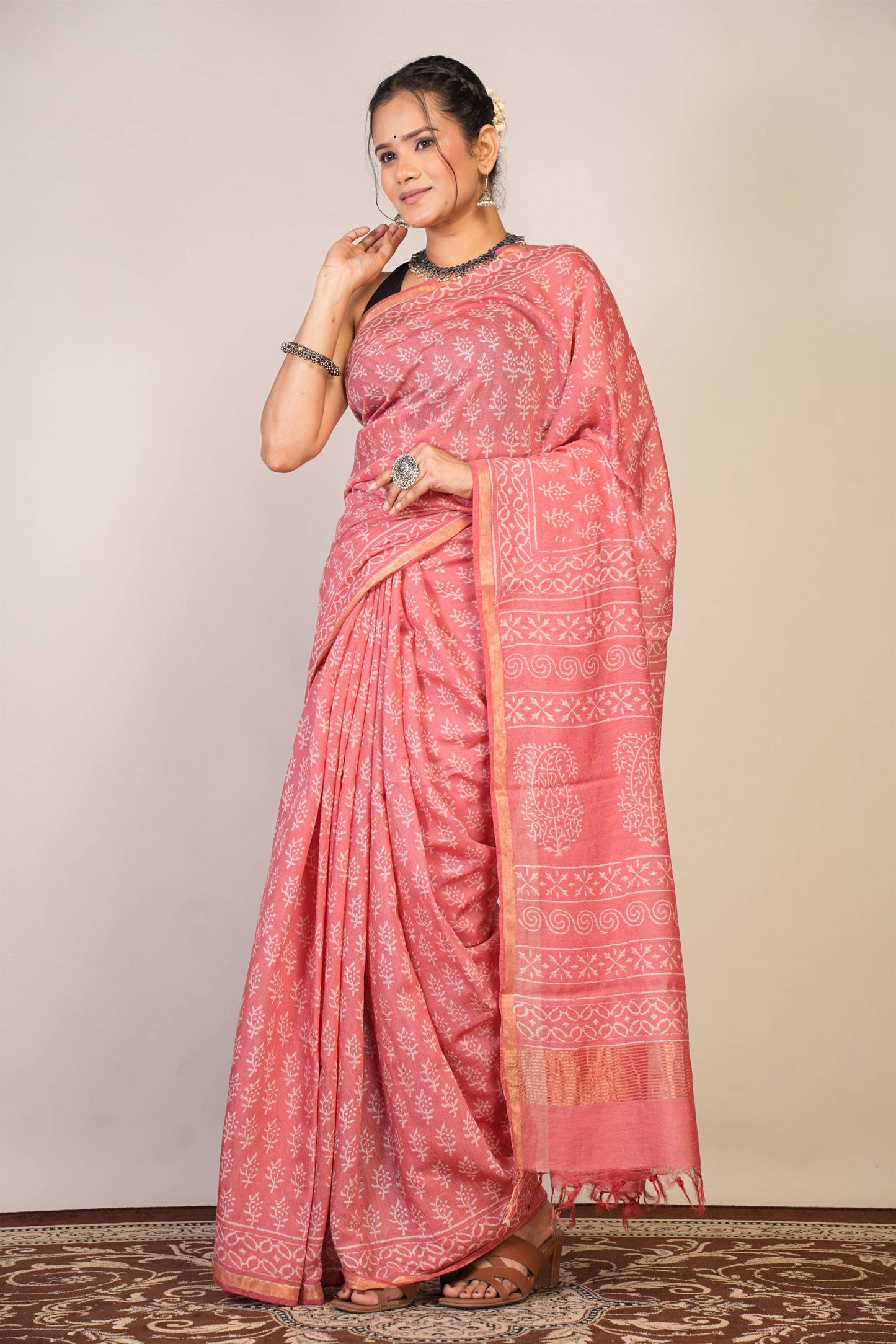 Anuttara Bhagalpuri Pink Cotton Silk (Art Silk) Floral Saree with Unstitched Blouse_AFS1442-FS
