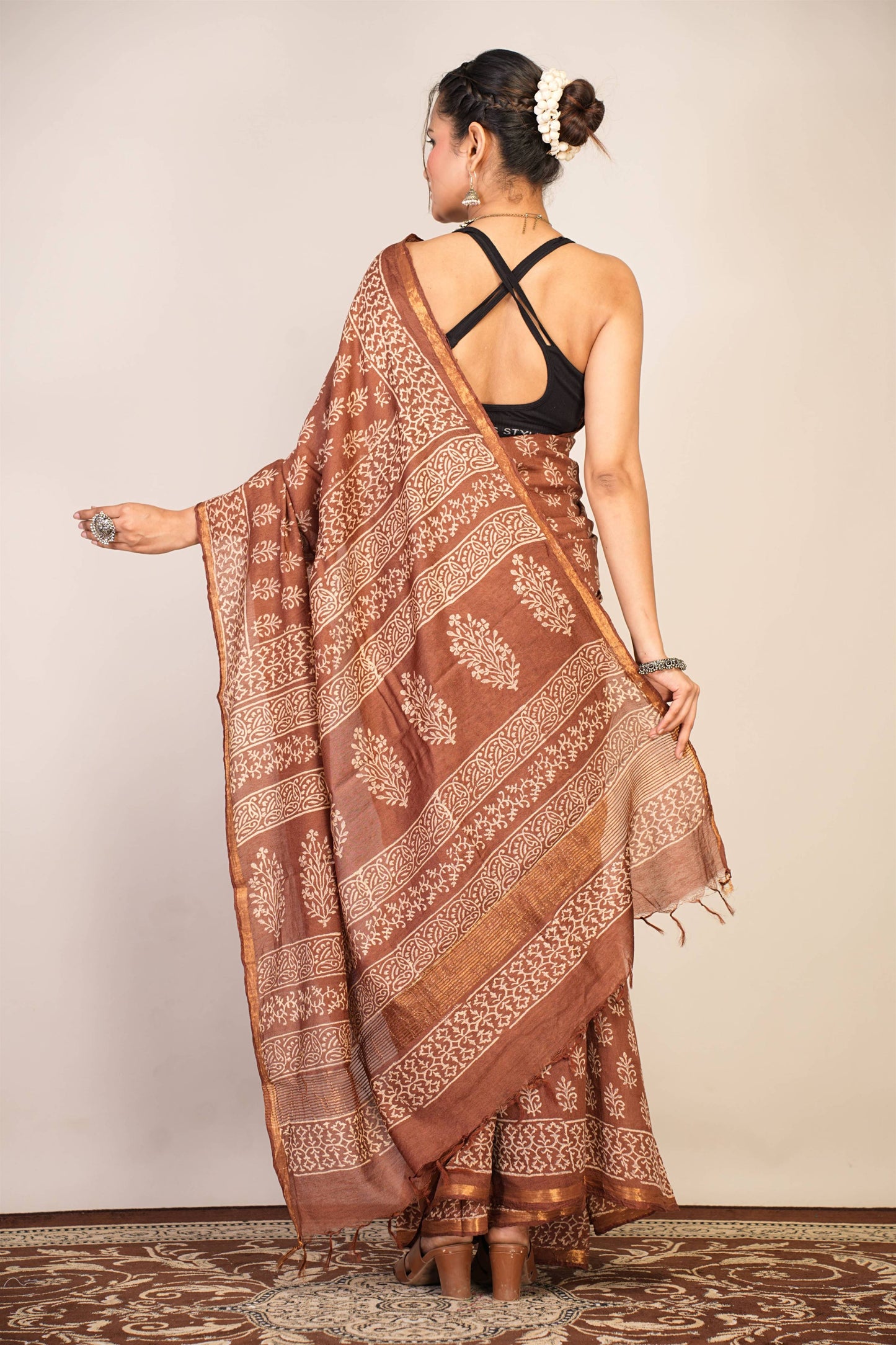 Anuttara Bhagalpuri Brown Cotton Silk (Art Silk) Floral Saree with Unstitched Blouse_AFS1443-FS