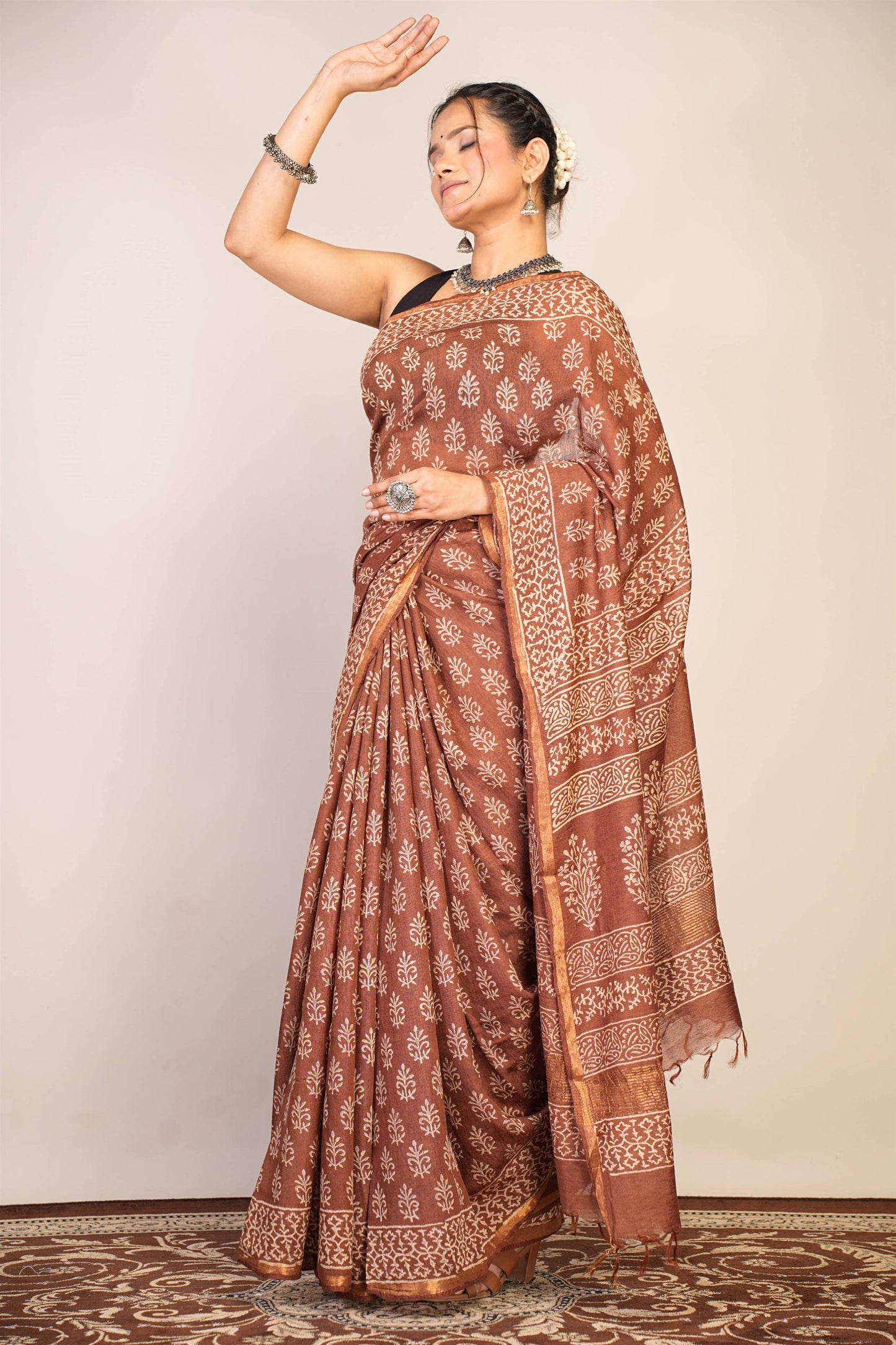 Anuttara Bhagalpuri Brown Cotton Silk (Art Silk) Floral Saree with Unstitched Blouse_AFS1443-FS