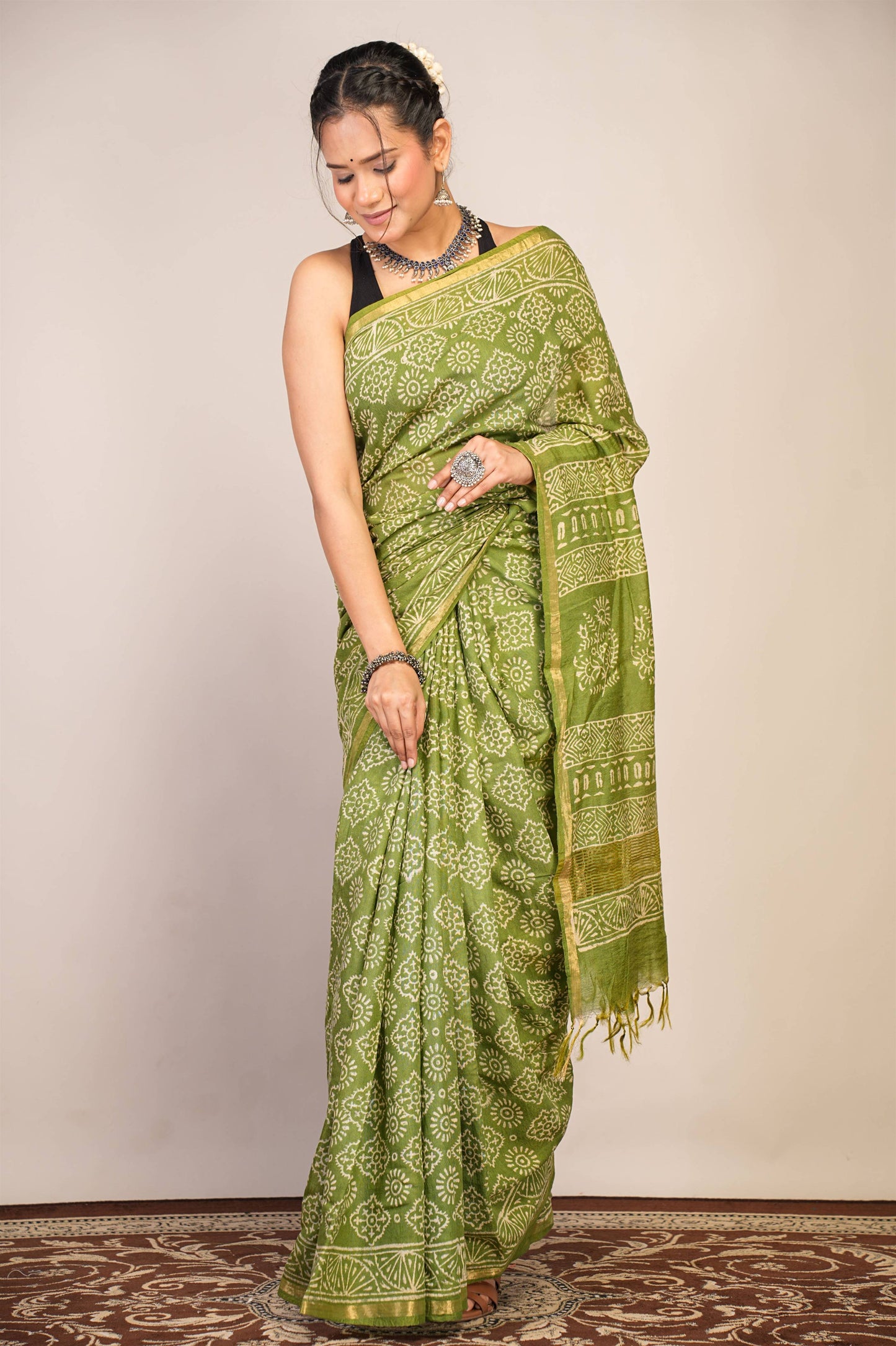 Anuttara Bhagalpuri Green Cotton Silk (Art Silk) Abstract Saree with Unstitched Blouse_AFS1444-FS