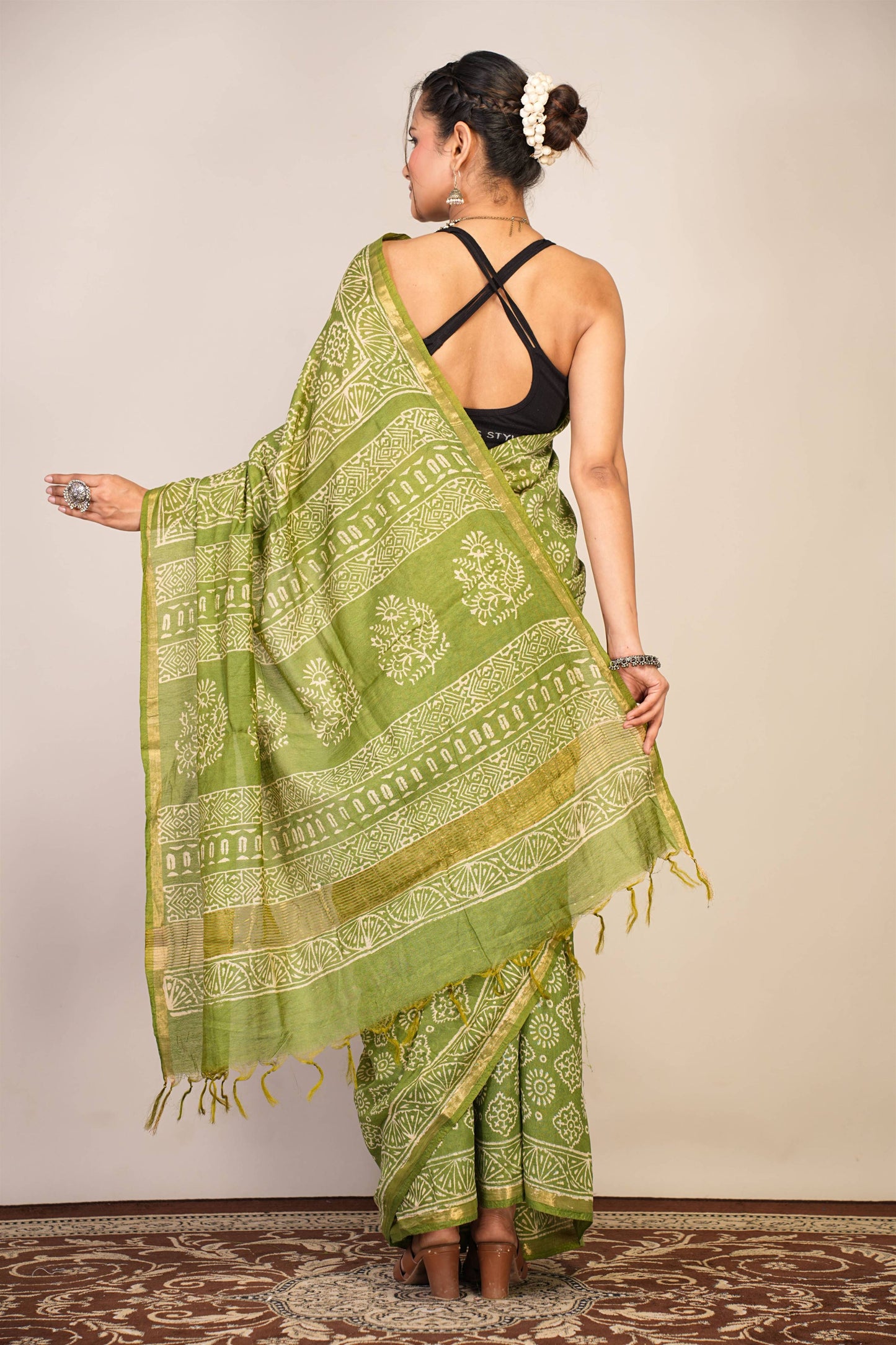 Anuttara Bhagalpuri Green Cotton Silk (Art Silk) Abstract Saree with Unstitched Blouse_AFS1444-FS