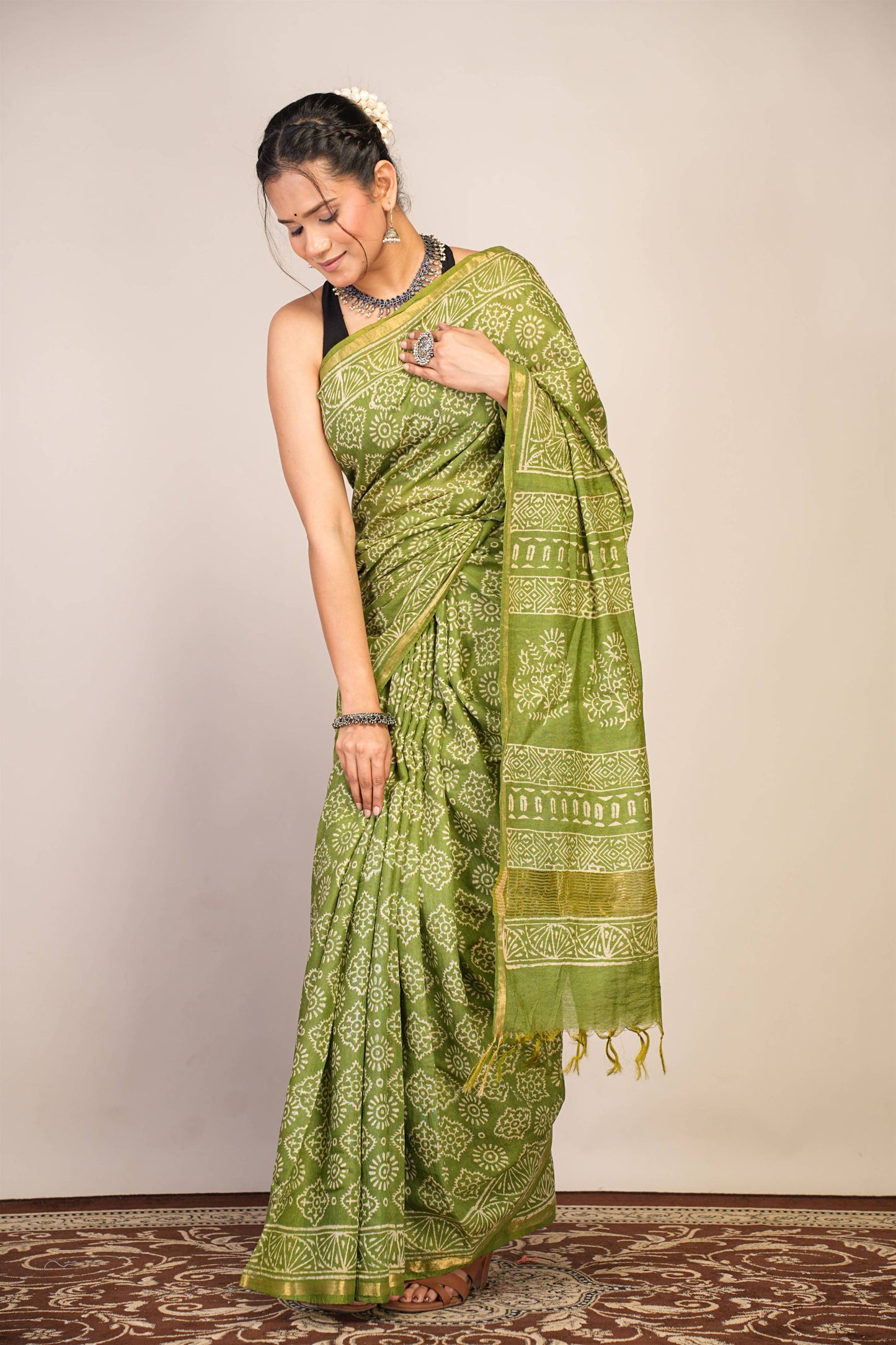 Anuttara Bhagalpuri Green Cotton Silk (Art Silk) Abstract Saree with Unstitched Blouse_AFS1444-FS