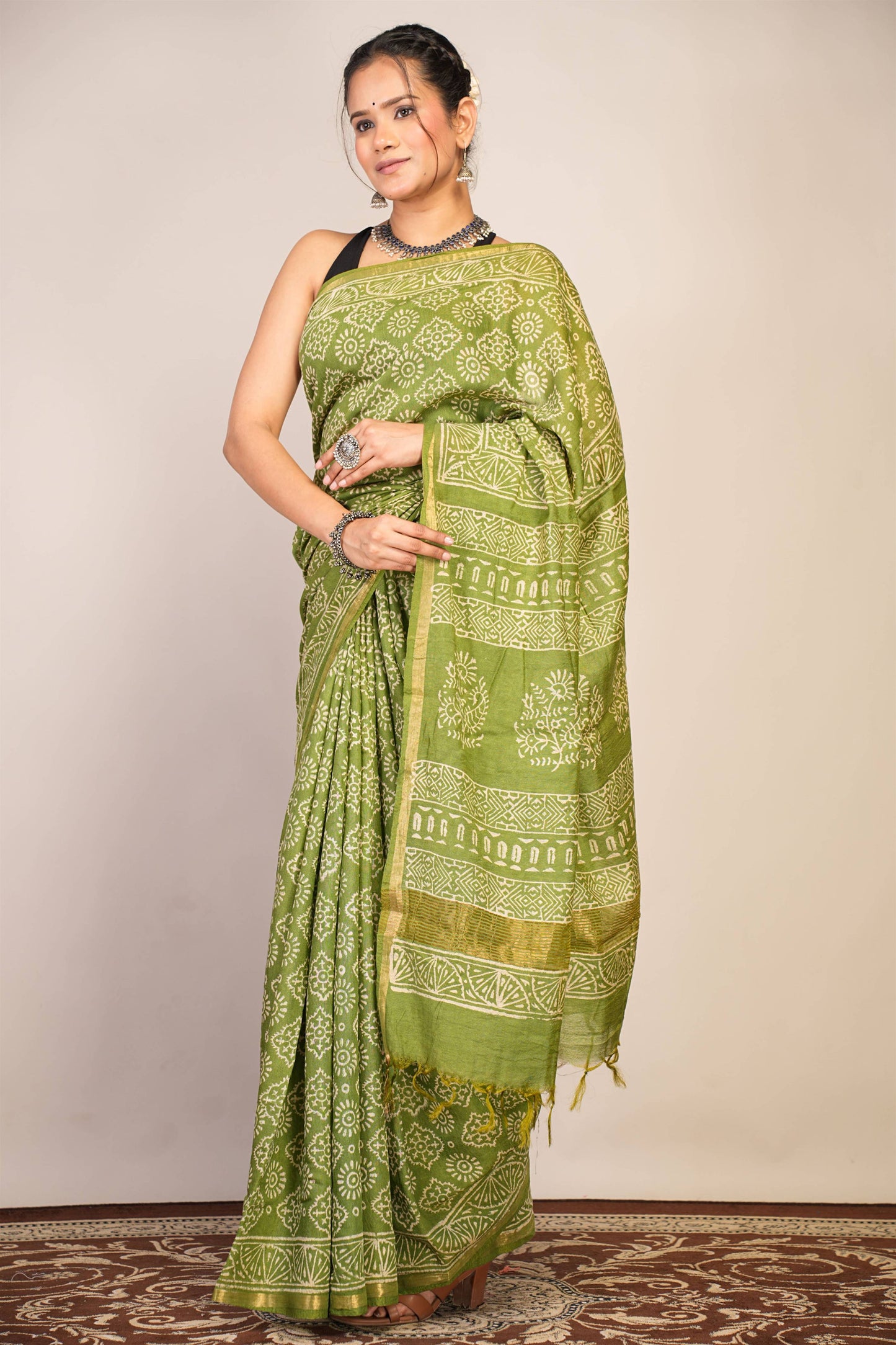 Anuttara Bhagalpuri Green Cotton Silk (Art Silk) Abstract Saree with Unstitched Blouse_AFS1444-FS