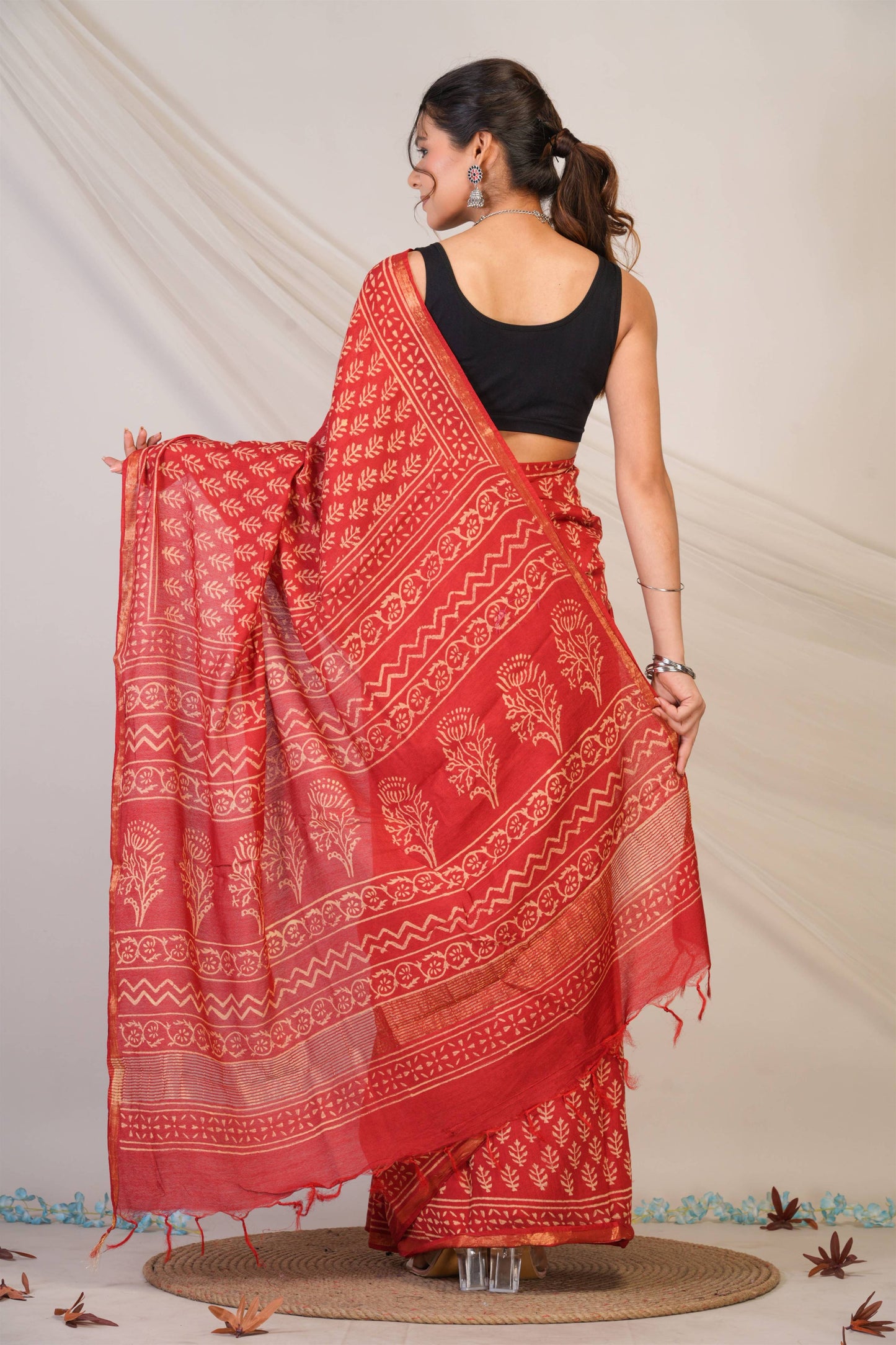 Anuttara Bhagalpuri Red Cotton Silk (Art Silk) Floral Saree with Unstitched Blouse_AFS1445-FS