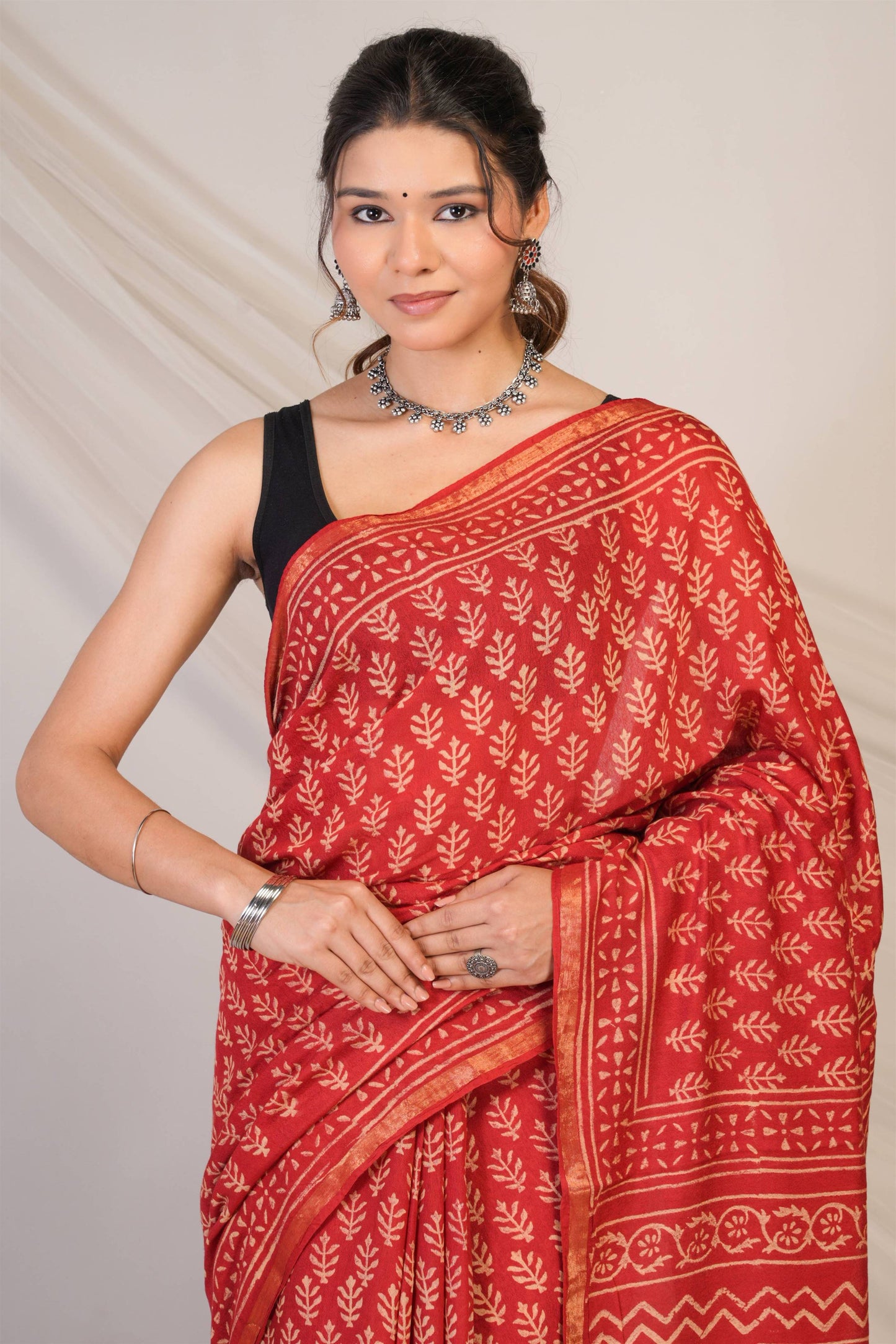 Anuttara Bhagalpuri Red Cotton Silk (Art Silk) Floral Saree with Unstitched Blouse_AFS1445-FS