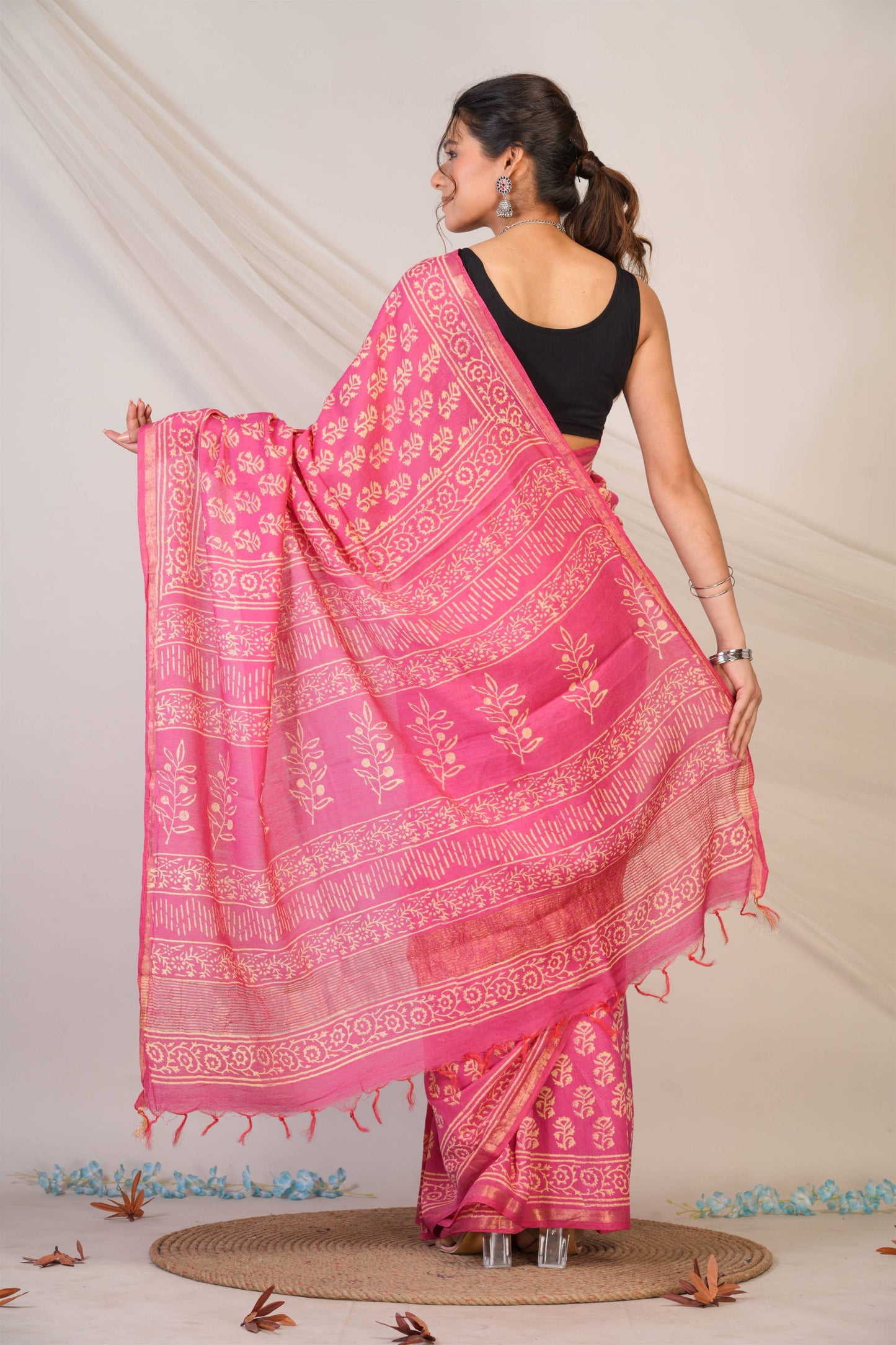 Anuttara Bhagalpuri Baby Pink Cotton Silk (Art Silk) Floral Saree with Unstitched Blouse_AFS1446-FS