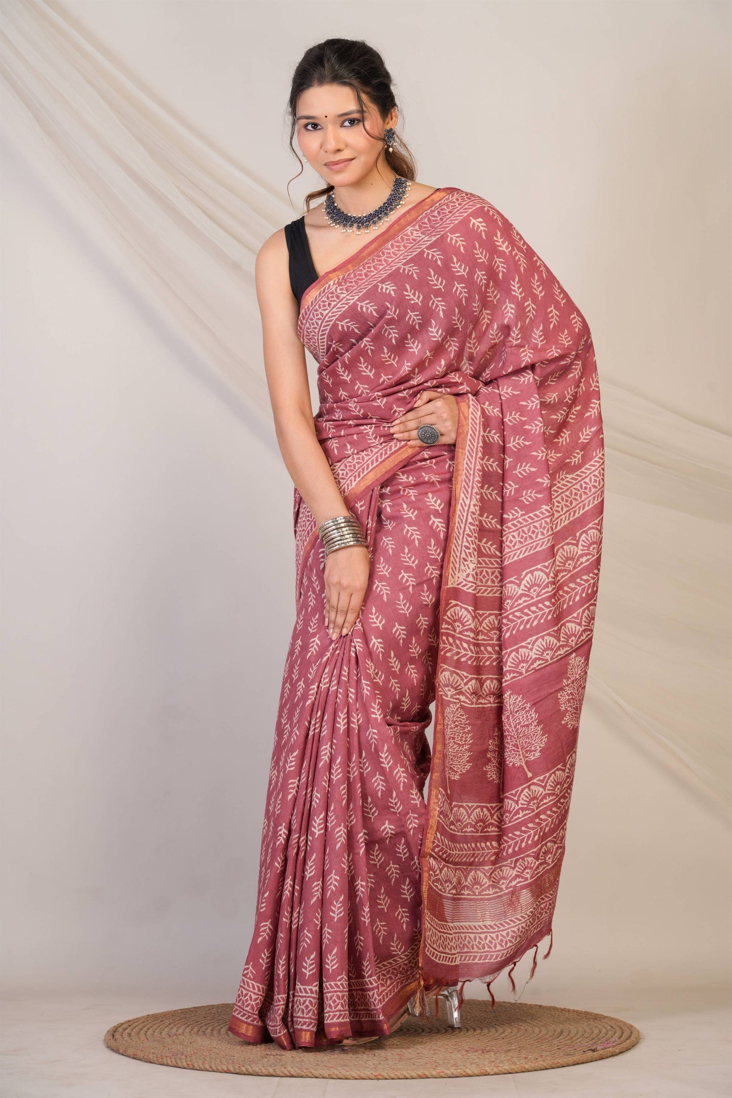 Anuttara Bhagalpuri Maroon Cotton Silk (Art Silk) Floral Saree with Unstitched Blouse_AFS1447-FS