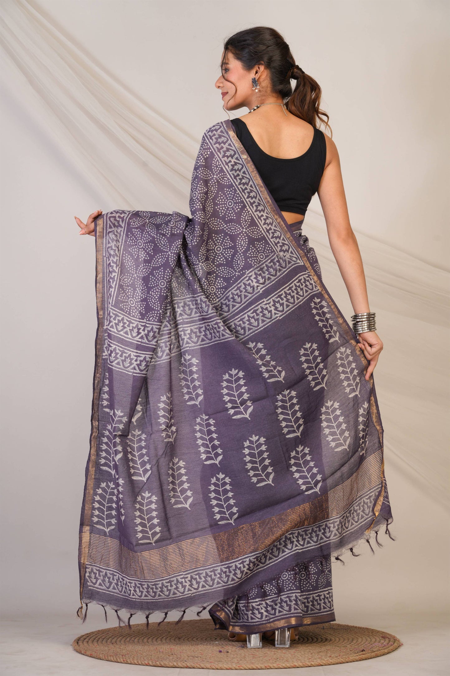 Anuttara Bhagalpuri Purple Mauve Cotton Silk (Art Silk) Bandhani Saree with Unstitched Blouse_AFS1448-FS
