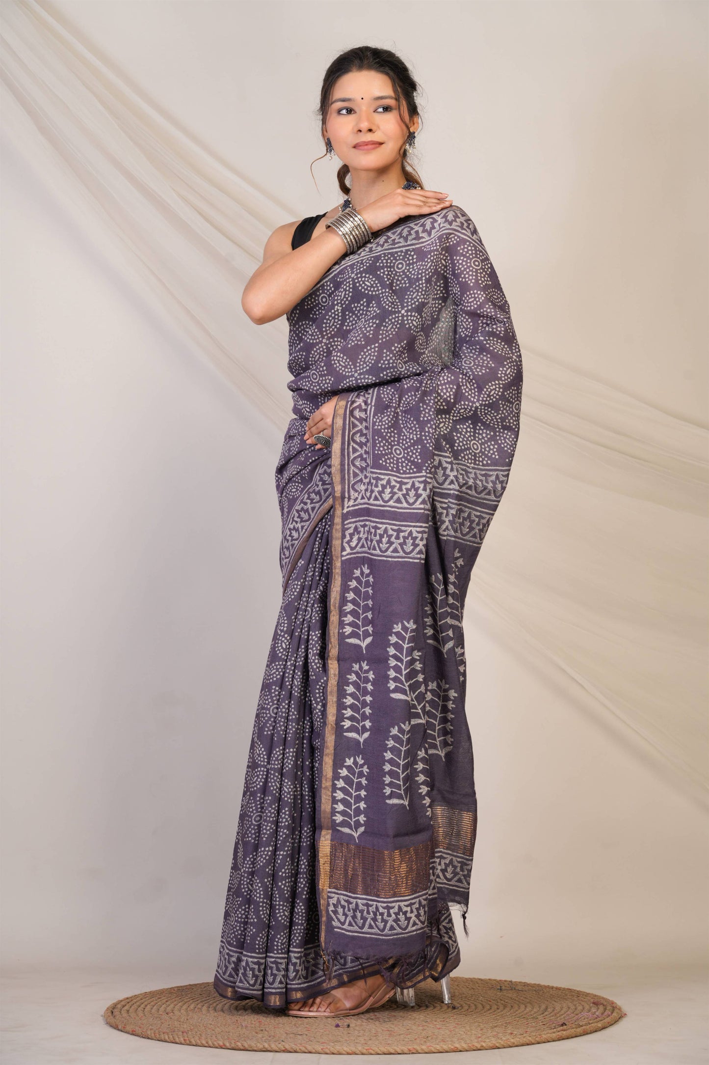 Anuttara Bhagalpuri Purple Mauve Cotton Silk (Art Silk) Bandhani Saree with Unstitched Blouse_AFS1448-FS