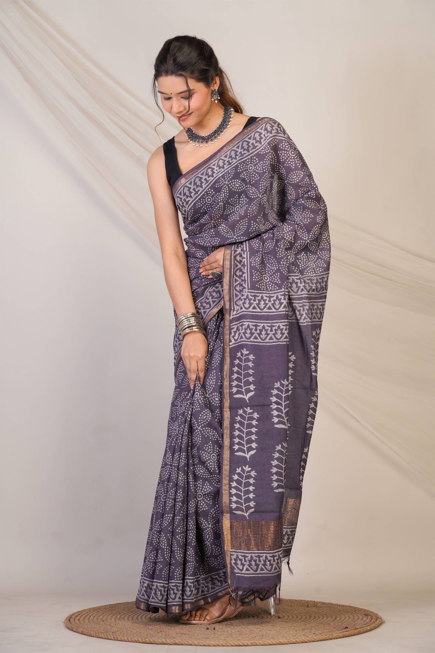 Anuttara Bhagalpuri Purple Mauve Cotton Silk (Art Silk) Bandhani Saree with Unstitched Blouse_AFS1448-FS