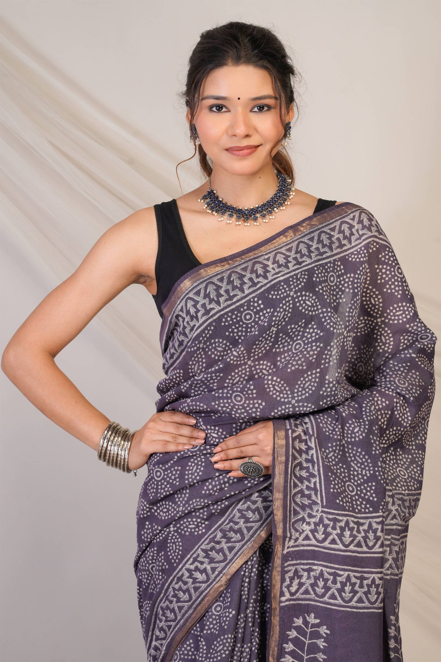 Anuttara Bhagalpuri Purple Mauve Cotton Silk (Art Silk) Bandhani Saree with Unstitched Blouse_AFS1448-FS