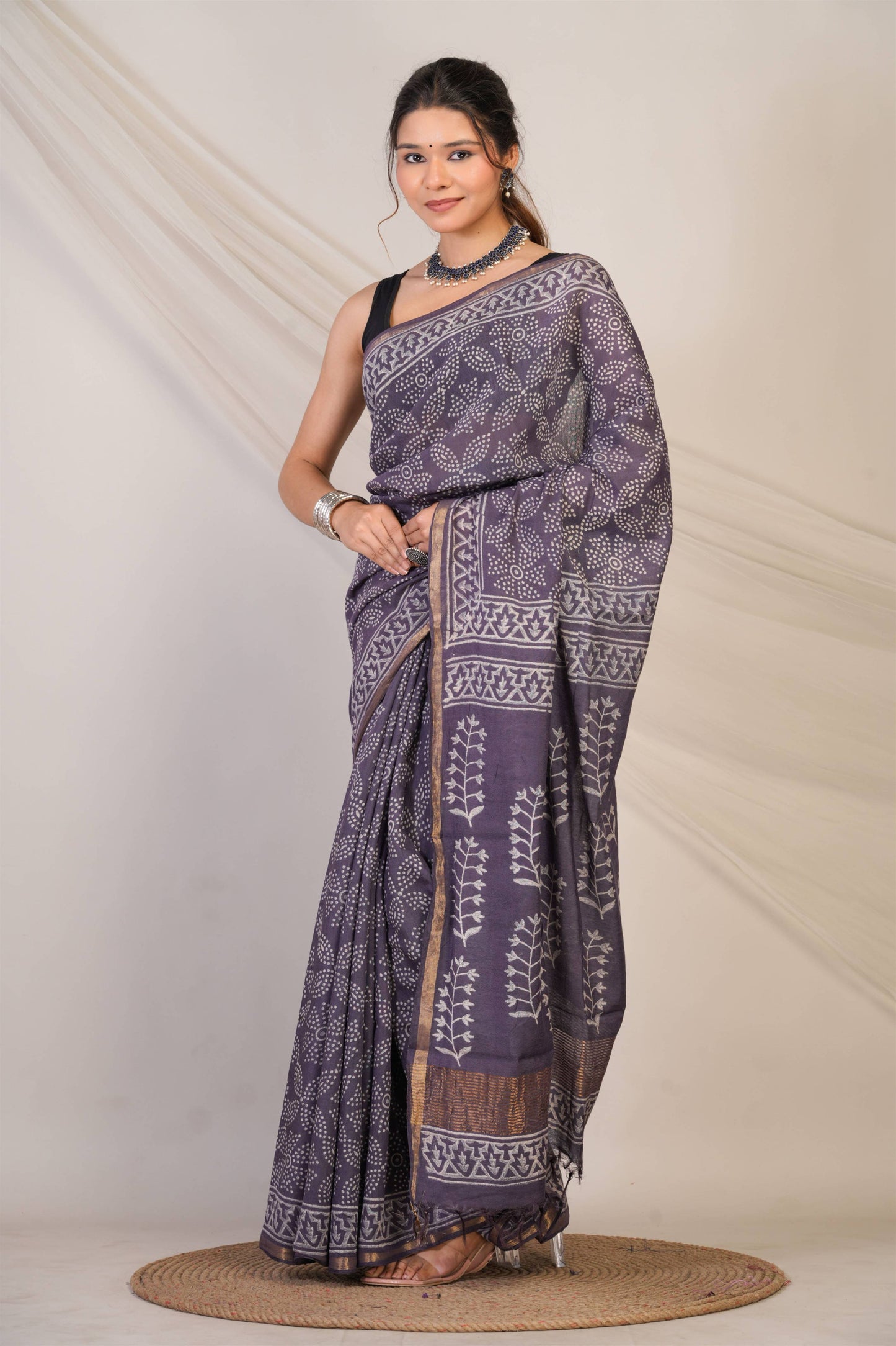 Anuttara Bhagalpuri Purple Mauve Cotton Silk (Art Silk) Bandhani Saree with Unstitched Blouse_AFS1448-FS