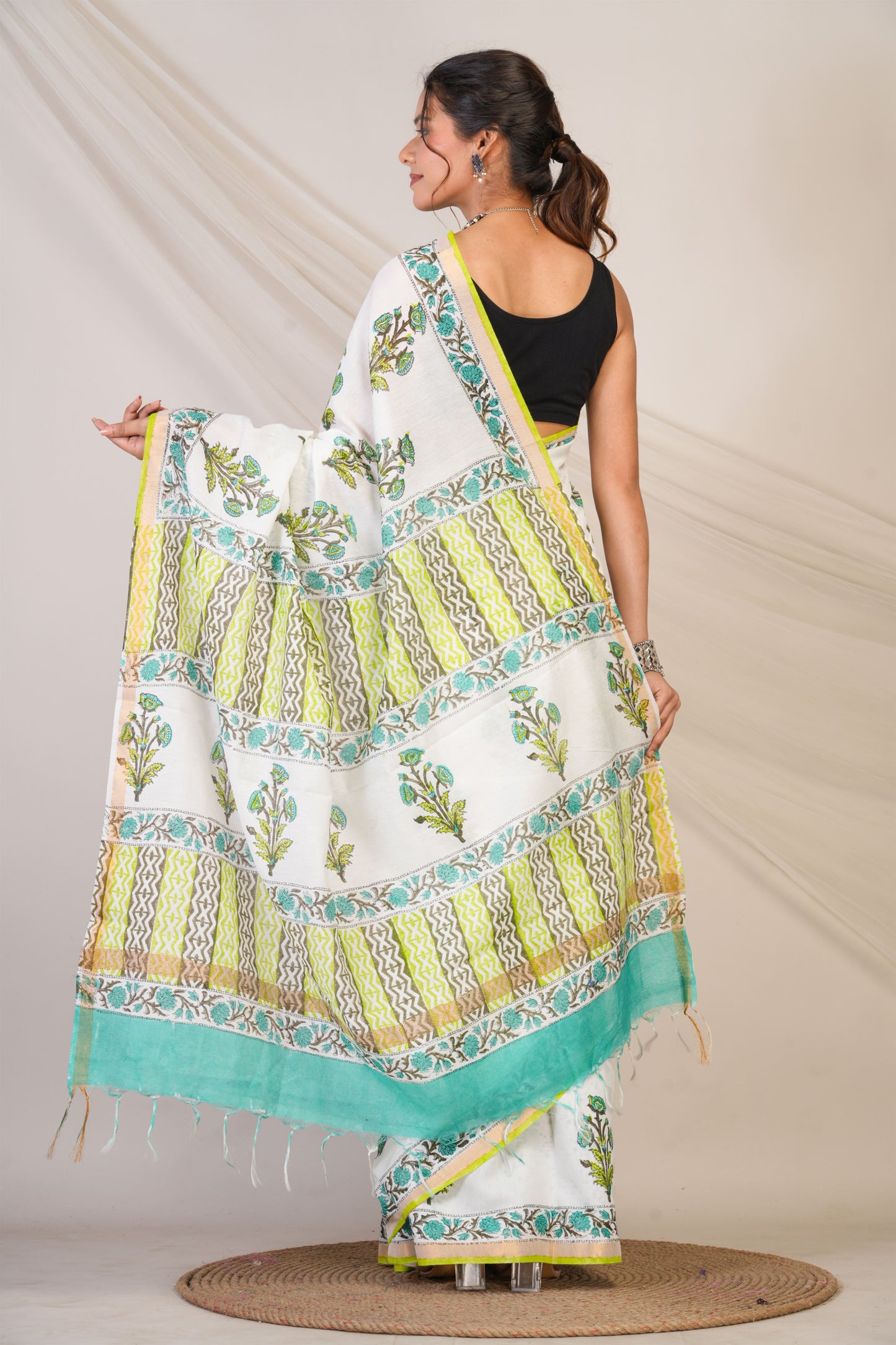 Anuttara Bhagalpuri White Cotton Silk Floral Saree with Unstitched Blouse_AFS1465-FS