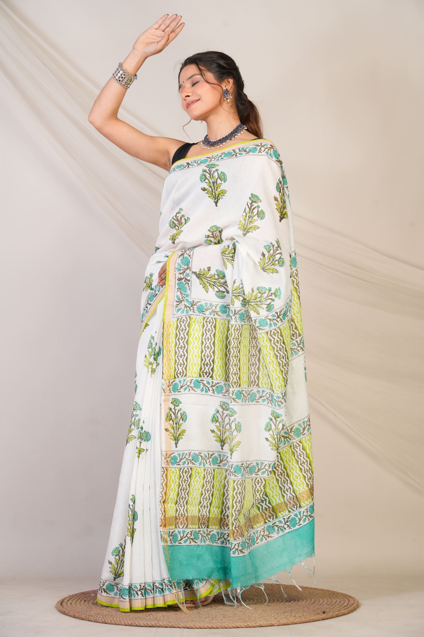 Anuttara Bhagalpuri White Cotton Silk Floral Saree with Unstitched Blouse_AFS1465-FS