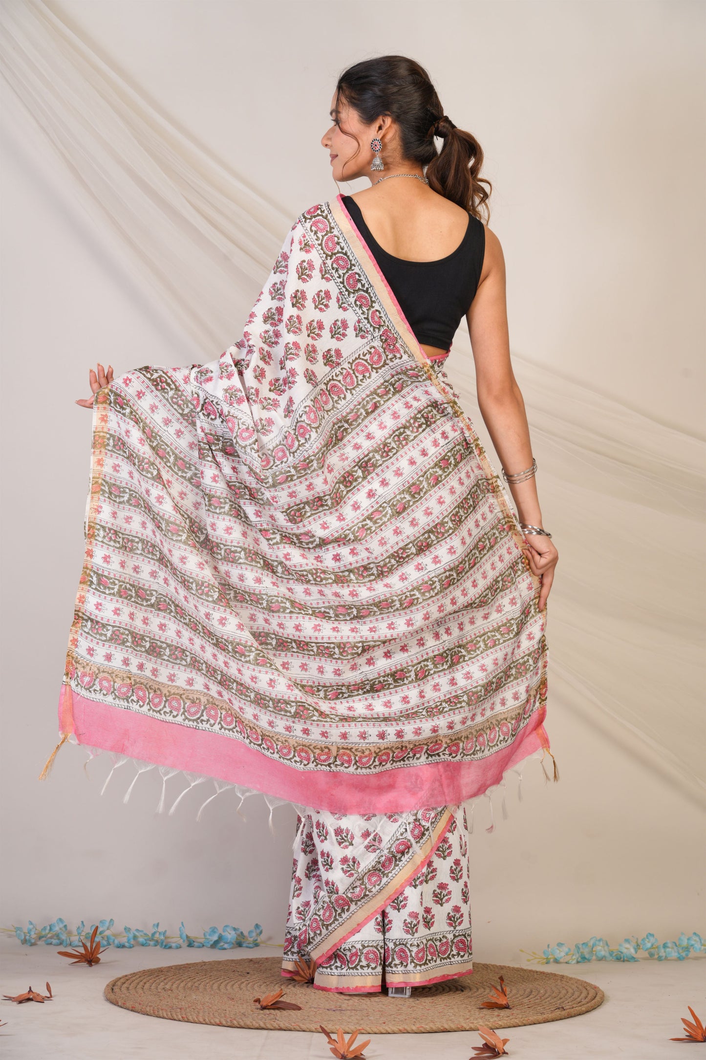 Anuttara Bhagalpuri White Cotton Silk Floral Saree with Unstitched Blouse_AFS1466-FS