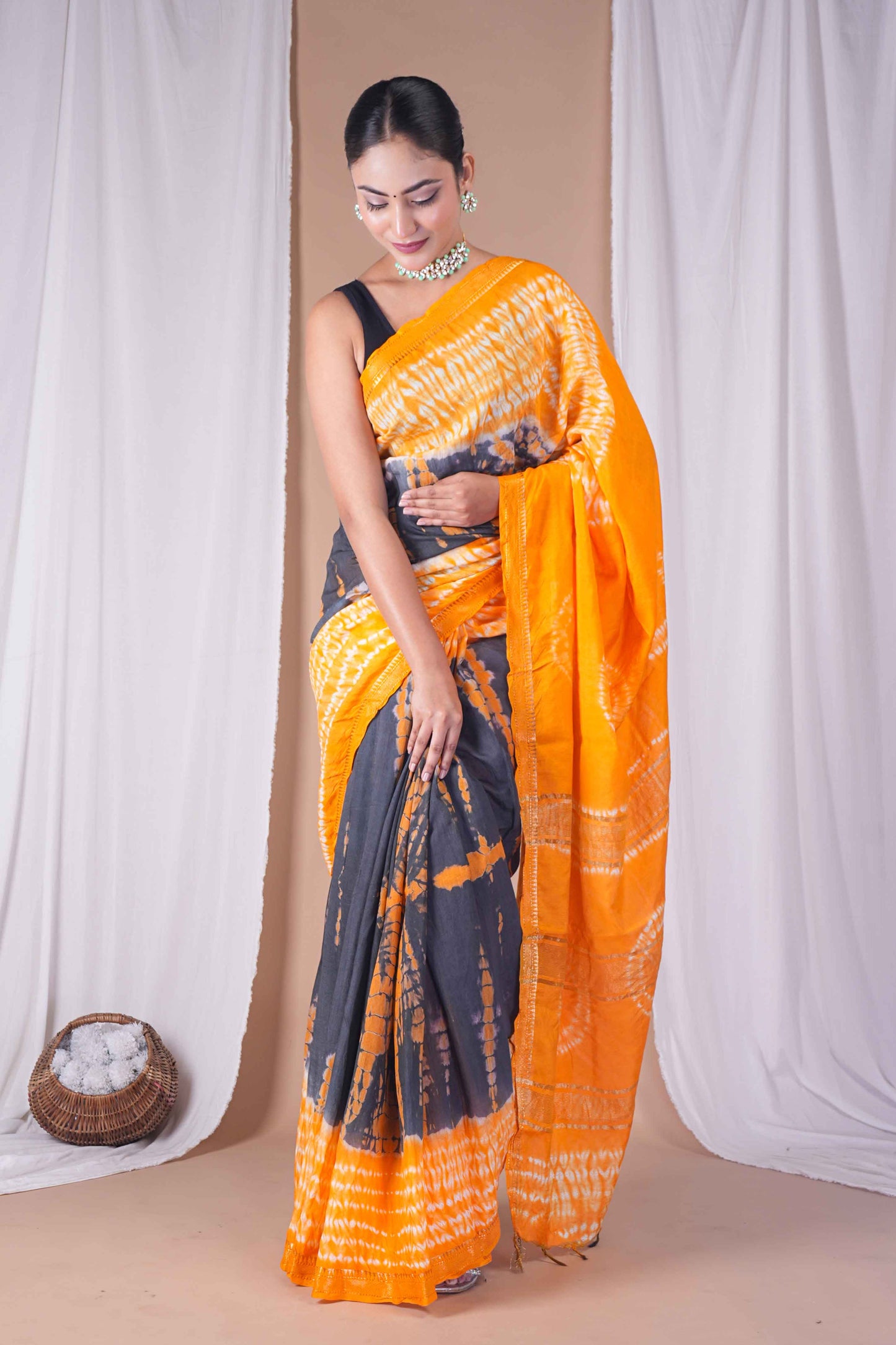 Anuttara Women's Bhagalpuri Multicolor Silk Blend Leheriya with Maheshwari Border Ethnic Saree With Blouse_AFS1514-FS