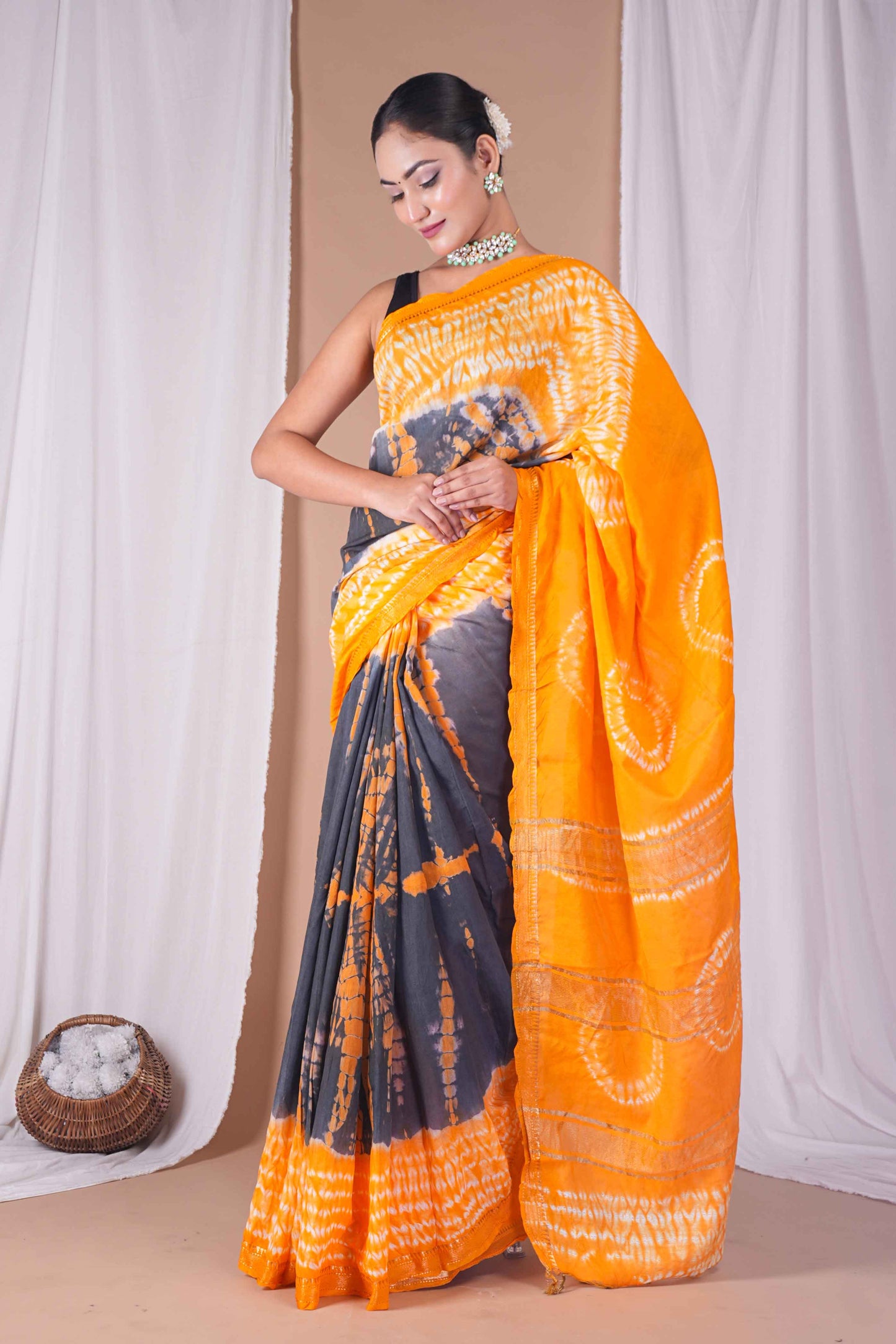 Anuttara Women's Bhagalpuri Multicolor Silk Blend Leheriya with Maheshwari Border Ethnic Saree With Blouse_AFS1514-FS
