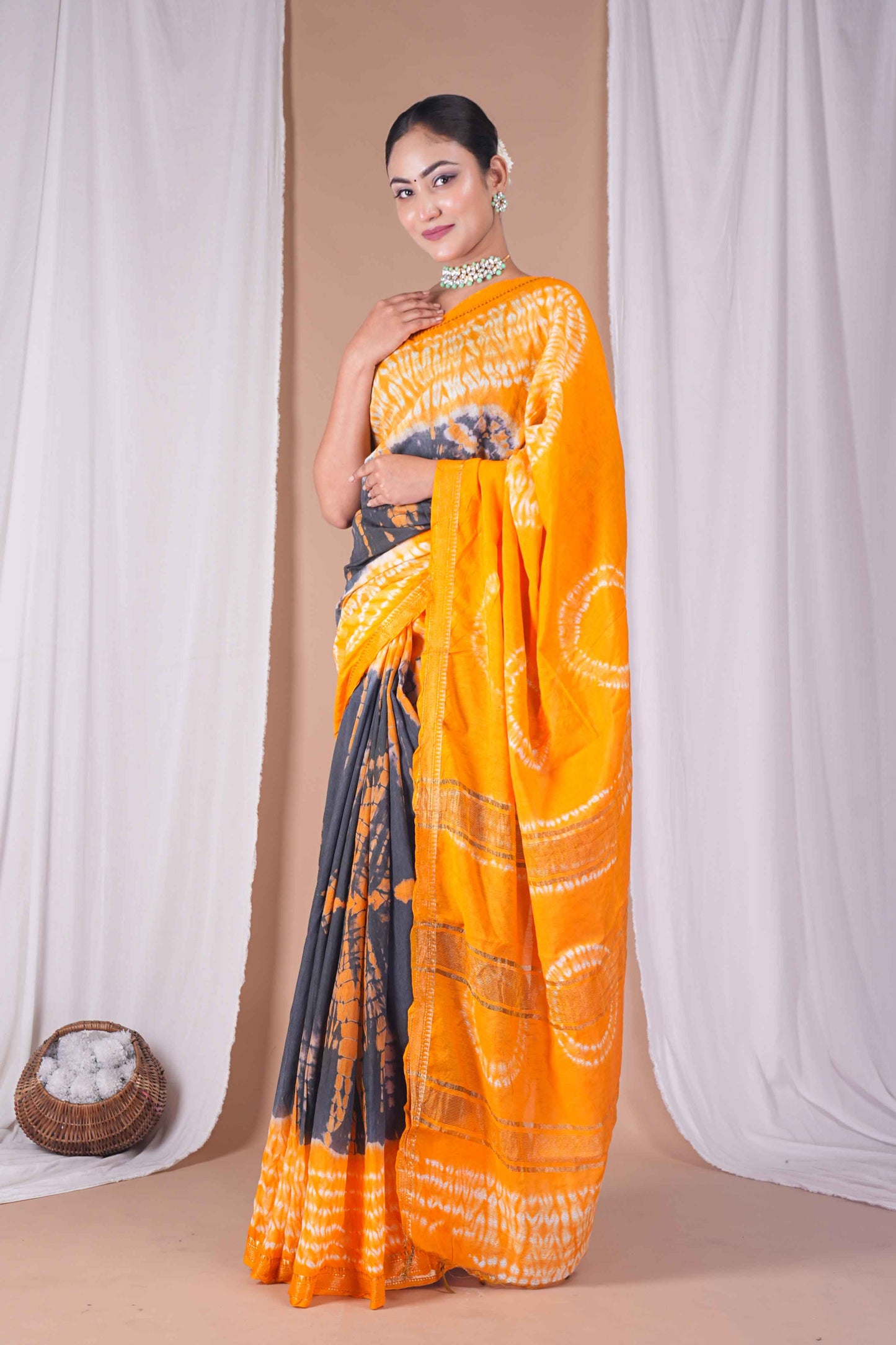 Anuttara Women's Bhagalpuri Multicolor Silk Blend Leheriya with Maheshwari Border Ethnic Saree With Blouse_AFS1514-FS