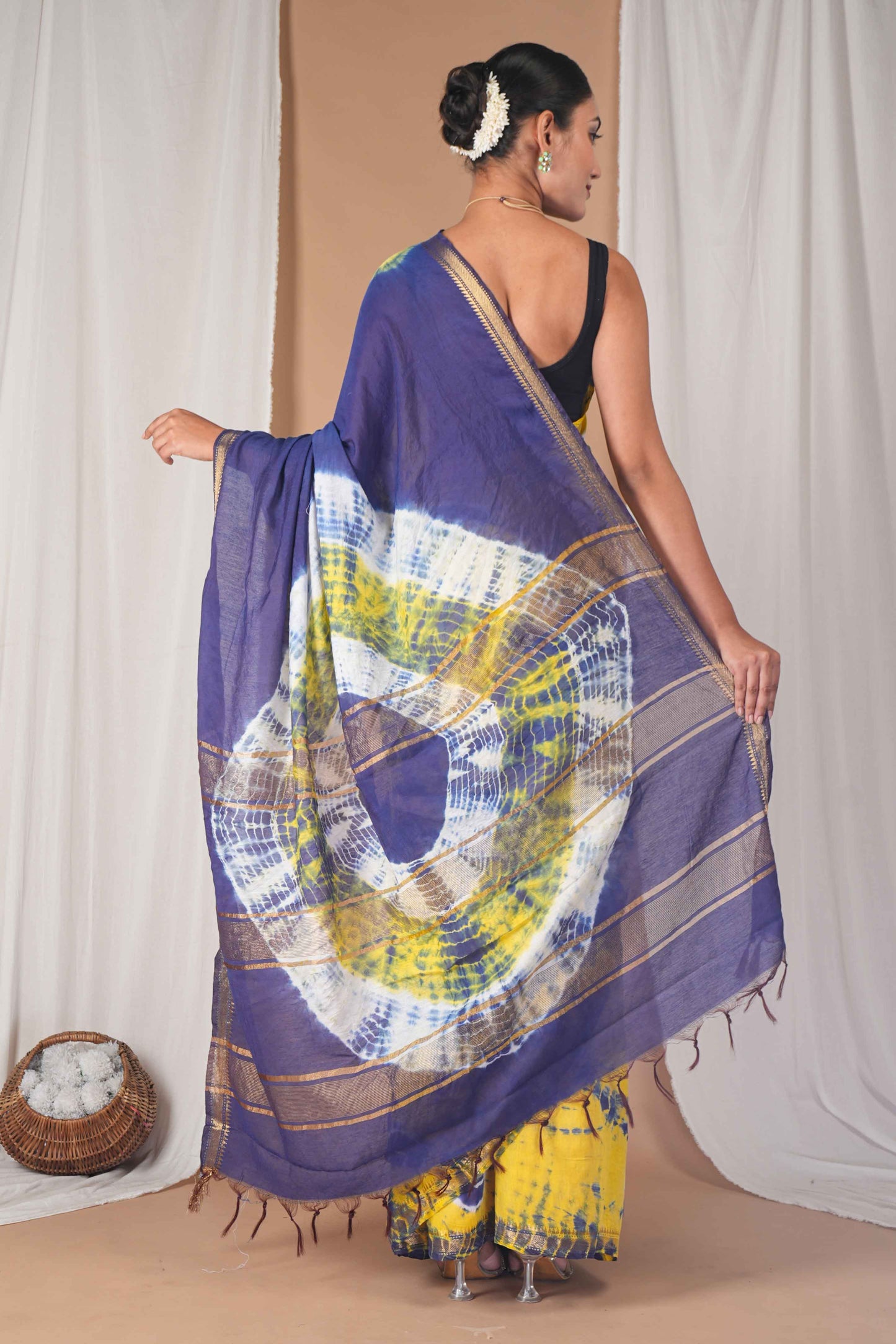 Anuttara Women's Bhagalpuri Multicolor Silk Blend Leheriya with Maheshwari Border Ethnic Saree With Blouse_AFS1515-FS